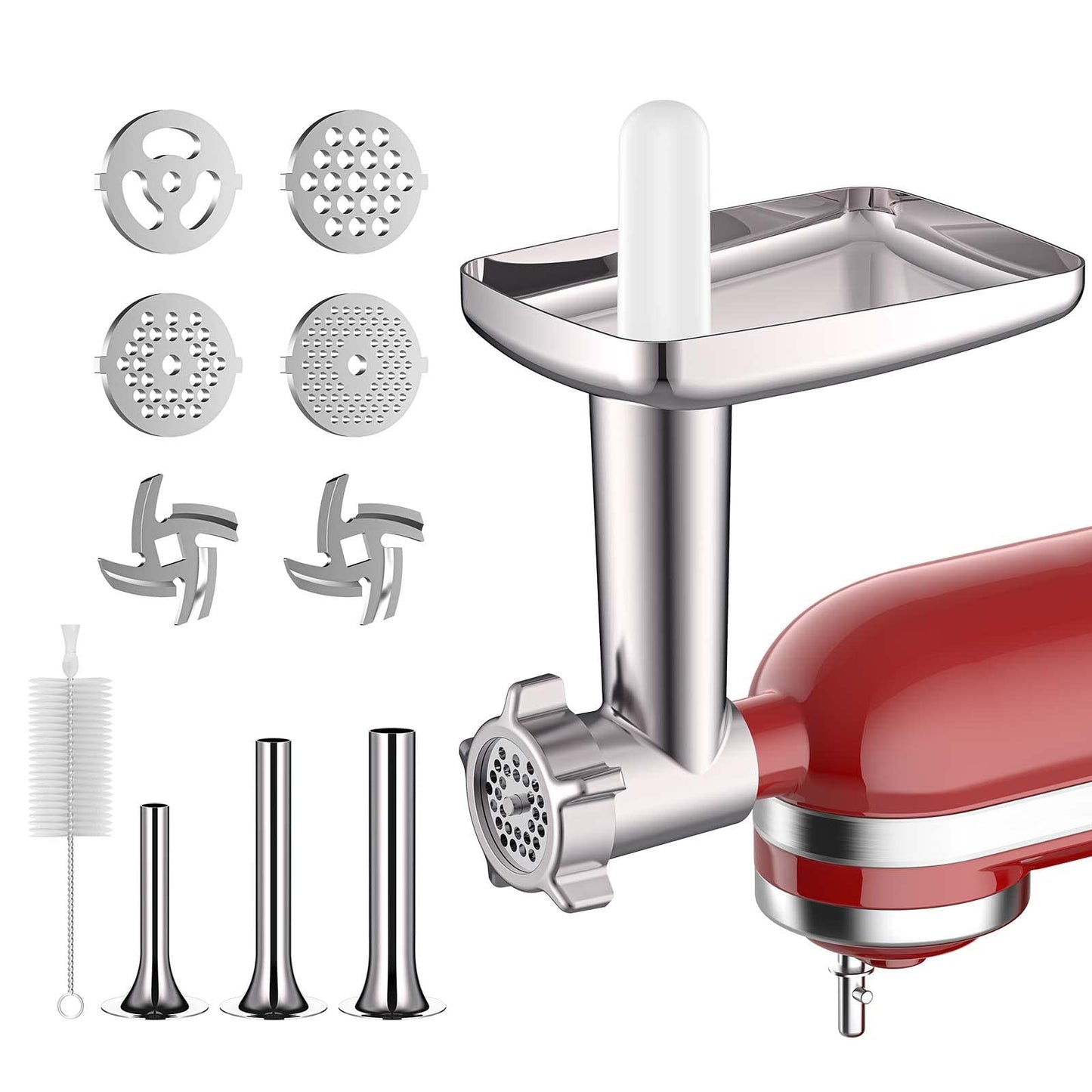 COFUN Meat Grinder for KitchenAid Mixer, All Metal Food Grinder with 4 Grinding Plates, 3 Sausage Stuffer Tubes, 2 Blades, Fast Grinding for Burgers Sausages Meatballs