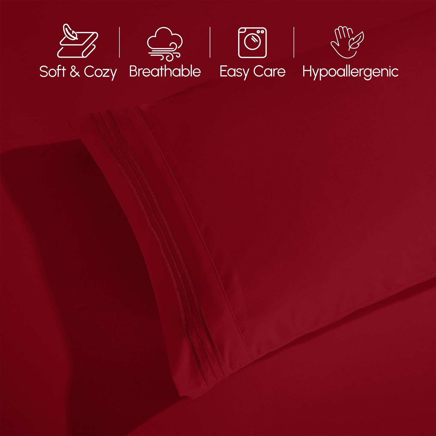 Elegant Comfort Luxurious 1500 Premium Hotel Quality Microfiber Three Line Embroidered Softest 5-Piece Bed Sheet Set, Wrinkle and Fade Resistant, Split King, Burgundy