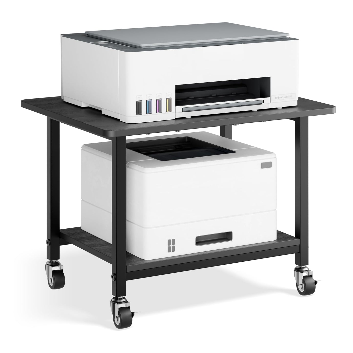 niffgaff Printer Stand with Lockable Wheels, 2-Tier Rolling Printer Cart with Storage Shelf, Compact Wood & Metal Printer Table for Home Office, Black, 20.1'' ×15.4'' ×14.6''
