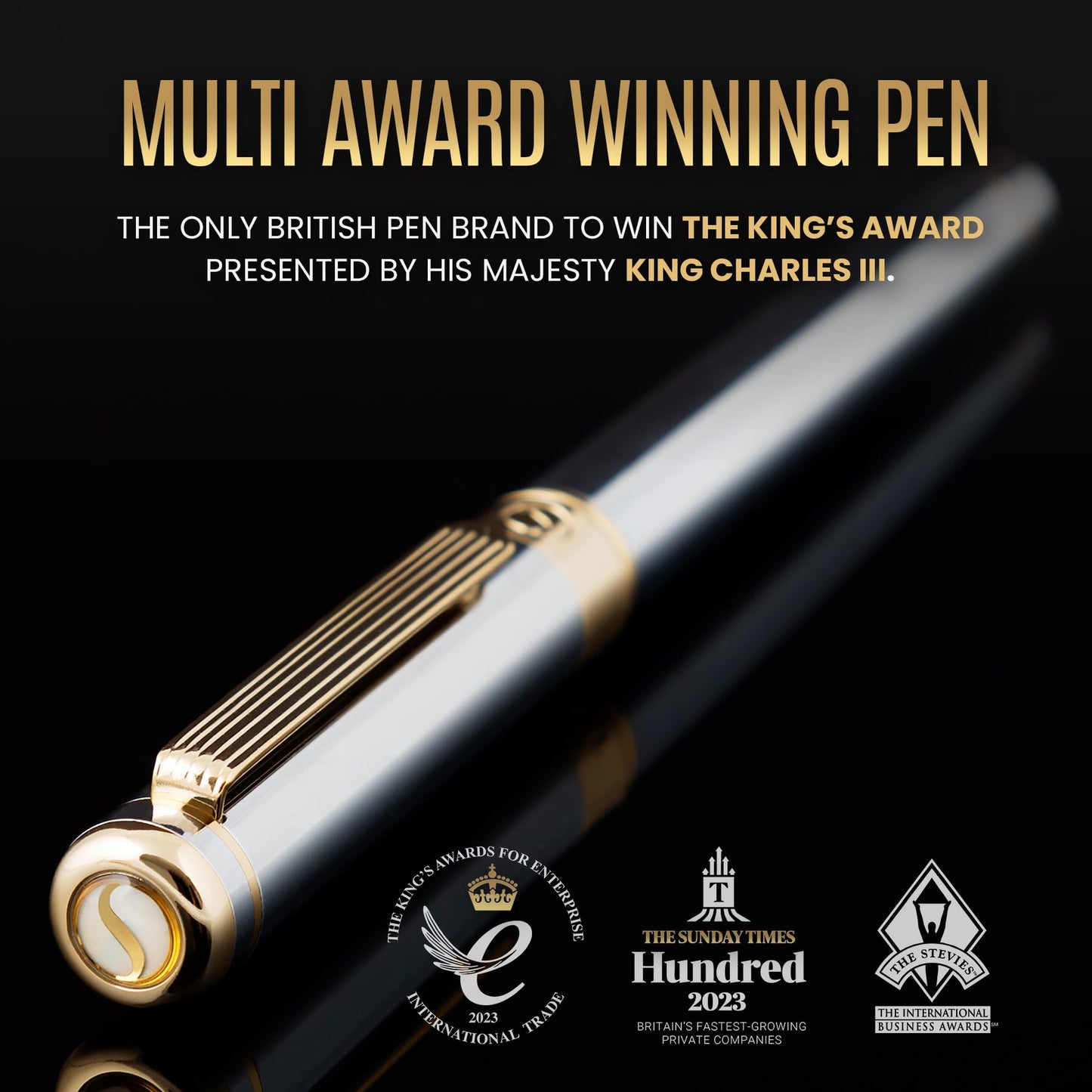 Scriveiner Silver Chrome Fountain Pen - Stunning Luxury Pen, Real Gold Finish Schmidt Gilded Nib (Medium), Best Pen Gift Set for Men & Women, Professional, Executive Office, Nice Pens