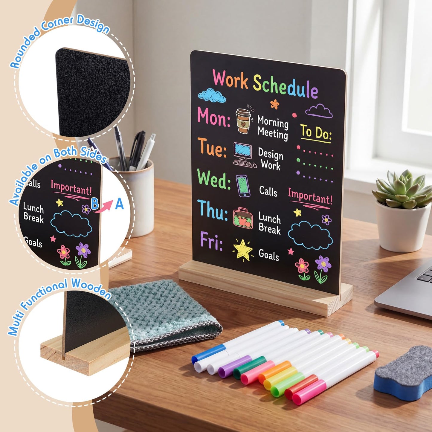 Tosstuki 12 Pack Small Chalkboard Signs with Stand 6x8 Inch Antislip Mini Tabletop Black Board Double Side Restaurant Food Display Message Board for Wedding Birthday Party Coffee Shop(Wood Color)