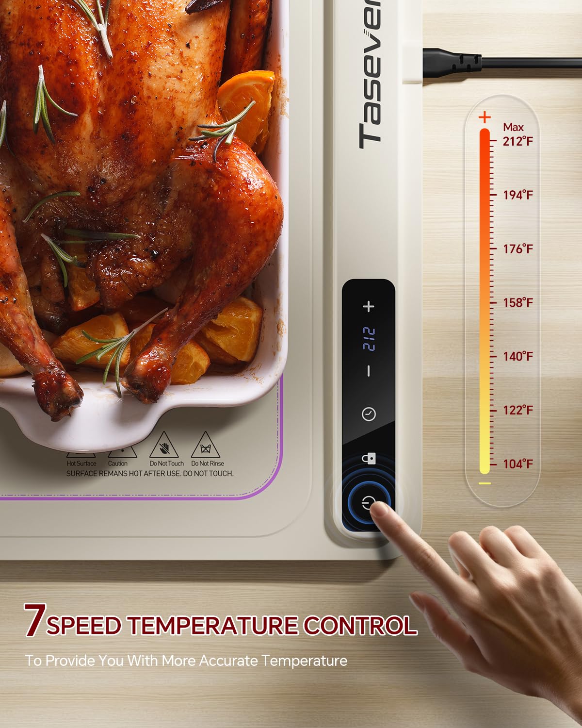Food Warming Mat, Silicone Heating Tray with 7 Temperature Settings, Quick Full Surface Heating Pad, Thermochromic Line, Kids Lock, Electric Warming Tray for Buffets Party