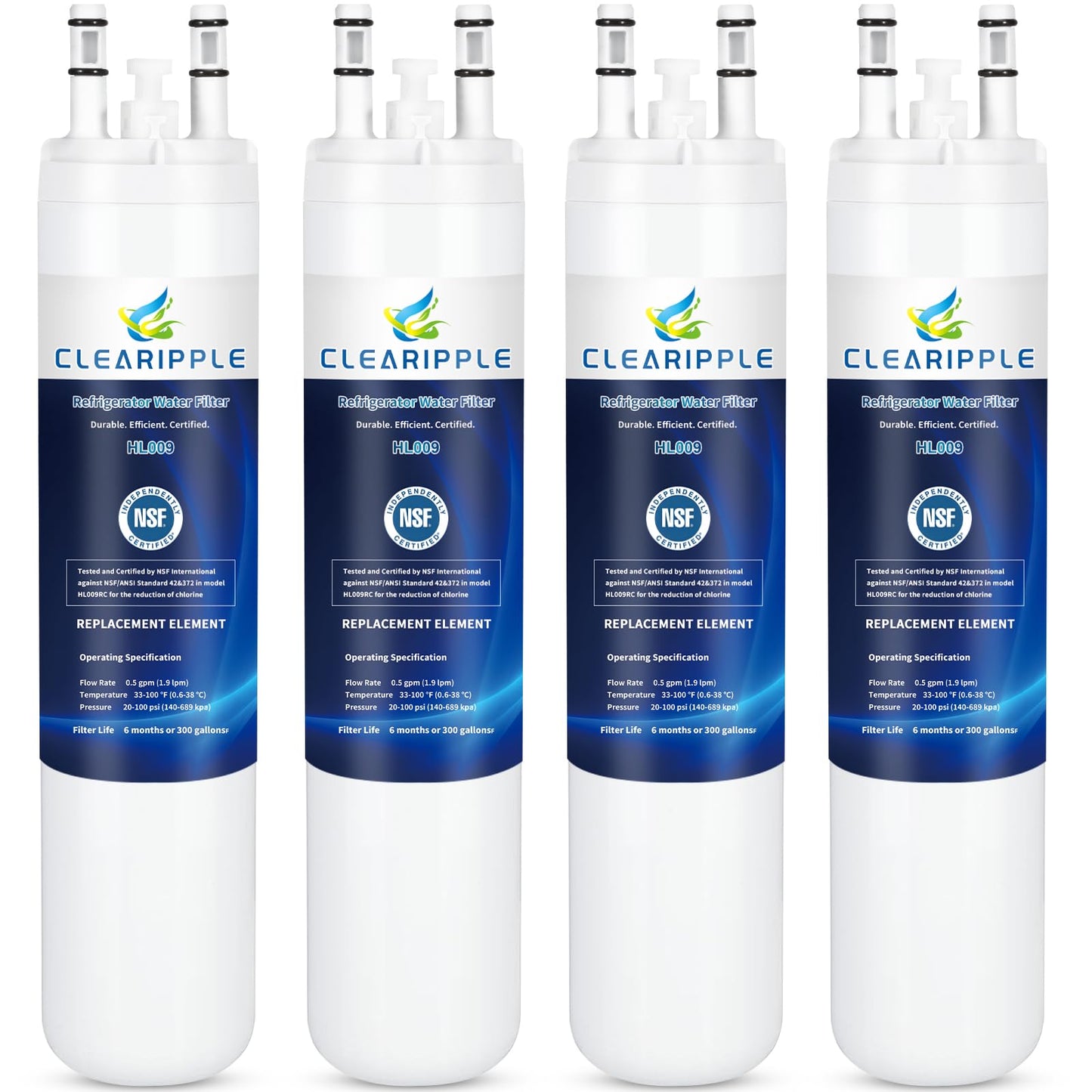 Clearipple Compatible with Kenmore 9999, 469999, 46-9999, A0094E28261 Water and Ice, NSF Certified Refrigerator Water Filter, 4 Pack
