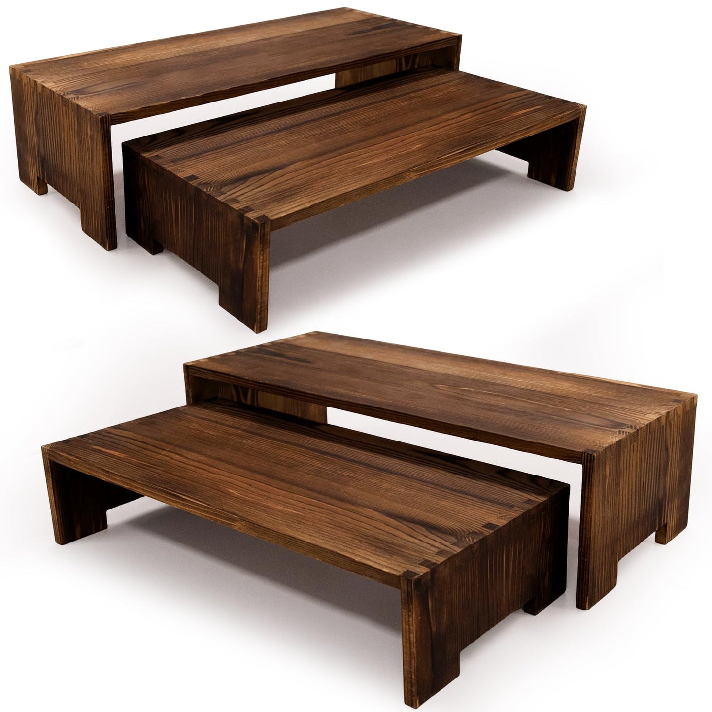 Yikaroeli 4Pcs Large Display Riser Wood Risers Cupcake Display Stand 2 Tier Racks Rectangular, 2 Set Perfume Decorative Display Dessert Stands for Vendors Event (Large/2Pack Brown)