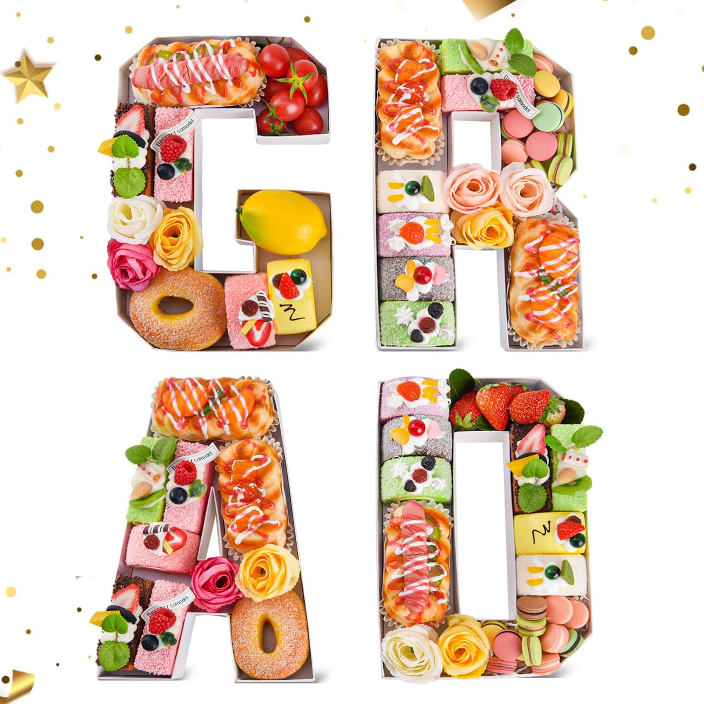Datyiiha GRAD Set Cardboard Letter for Charcuterie 10.2'' Congrats Grad Fillable Tray Charcuterie Paper Box for Graduation Party Decorations Chocolate Candy Cupcake Container