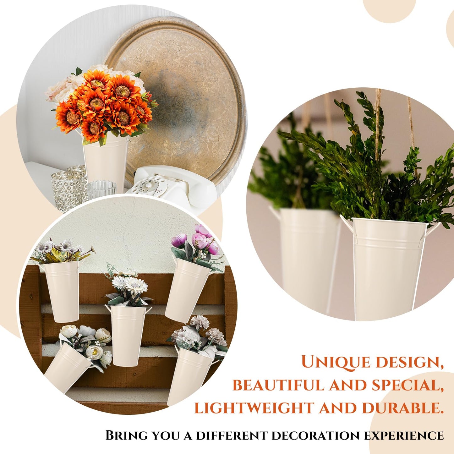 Chumia 12 Pcs Galvanized Flower Bucket 9 Inch Metal Vase Farmhouse Rustic French Flower Bar Bucket with Handles for Home Floral Centerpiece Container Wedding Table Decor(Beige)