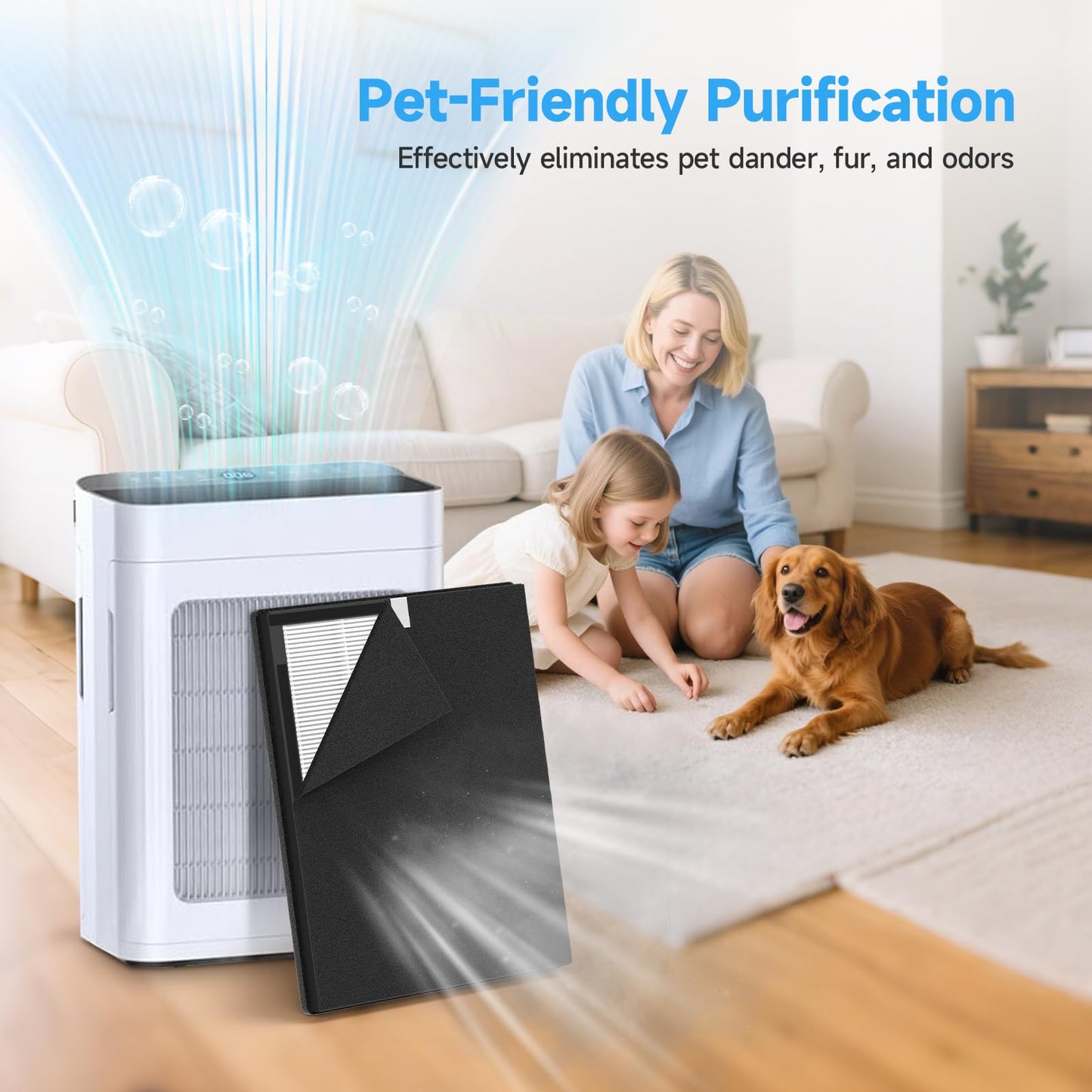 4 Pack True HEPA Replacement Filter Compatible with AMEIFU F3 & Dr.Prepare DAP01 Air Purifier, Double-Sided Filters for Home Large Room with Washable Pre-filter