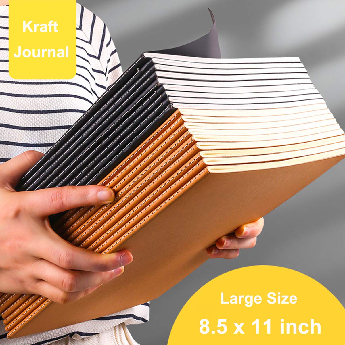 XYark Large Blank Notebook Journals Bulk with Thick Plain Paper, 60 Pages, 8.5x11 inch, Sketchbook Composition Diary Subject Notebooks Planner for Students Office, Kraft Journal Set, 12 Pack