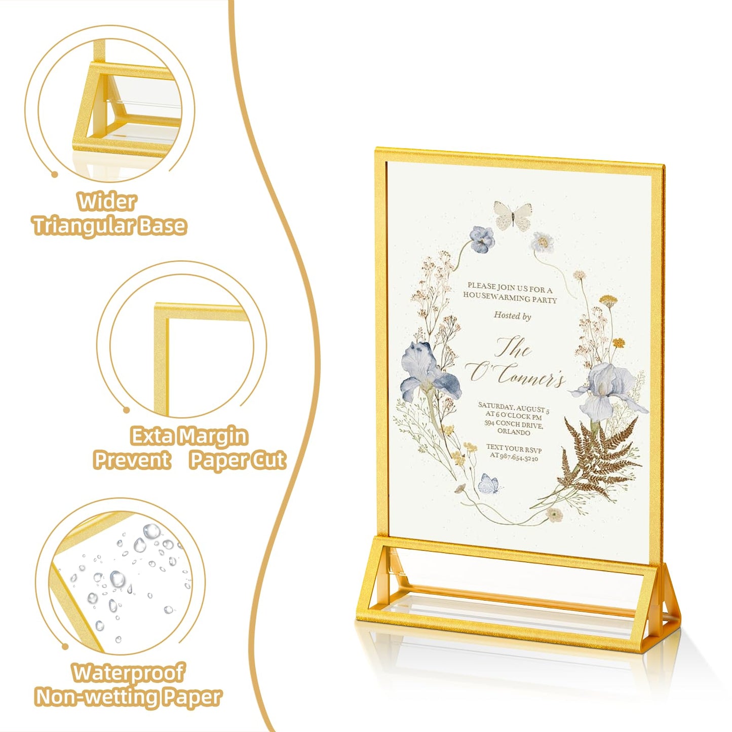 PPH-Sisy 5x7 Acrylic Sign Holder, 14 Pack Gold Picture Frame Double-Sided Clear Acrylic Sign Holder Flyer Menu Holder, Wedding Table Number Stands, Photo Frames for Office Home Event