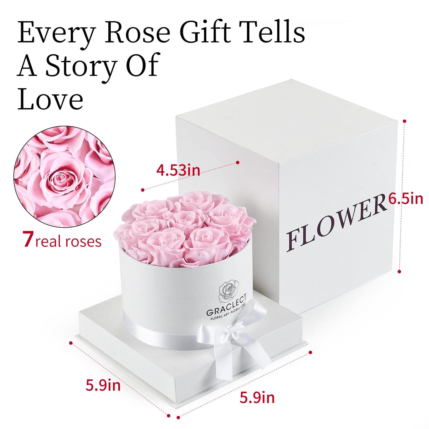 Graclect Flowers for Delivery Prime - Preserved Roses in a Box - Forever Flowers, Immortal Roses, Eternal Rose Birthday Gifts for Her, for Mom - Pink Rose