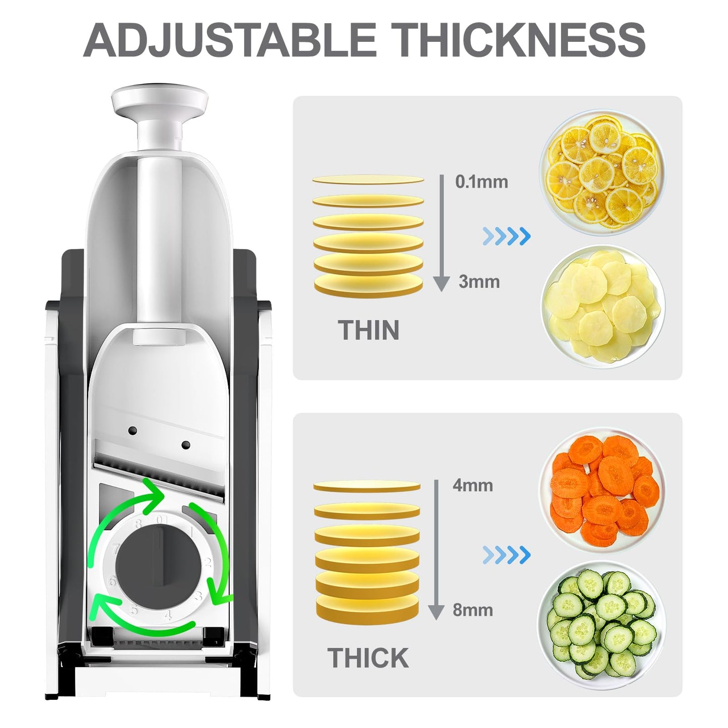 ONCE FOR ALL Safe Mandoline Slicer For Kitchen, Professional Vegetable Slicer For Food Potato Slices, Thickness Adjustable 0.1-8 mm Kitchen Artifact Fast Meal Prep