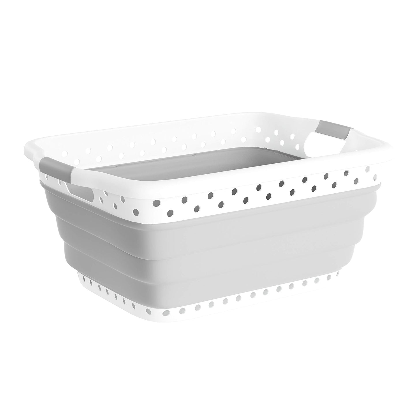 Lavish Home Collapsible Plastic Laundry Basket - Space-Saving Portable Clothes Hamper with Comfort Grip Handles for Laundry Room Organization and Storage (Gray)