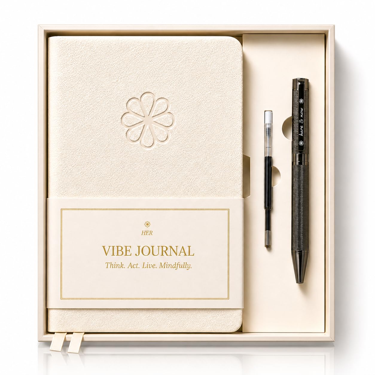 Journal & Pen Set for Women | Guided Mindfulness Journal with Elegant Brass Pen | 13-Week Self-Care, Gratitude & Personal Growth Journey | A5 Vegan Leather | Premium Gift Box | Her Vibe