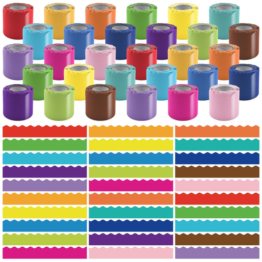 30 Rolls 984 Ft Colorful Bulletin Board Borders - Bright Classroom Border for Bulletin Board Trim - Scalloped Borders Decorations for Teacher, Classroom, School, Poster, Home, Office Decor