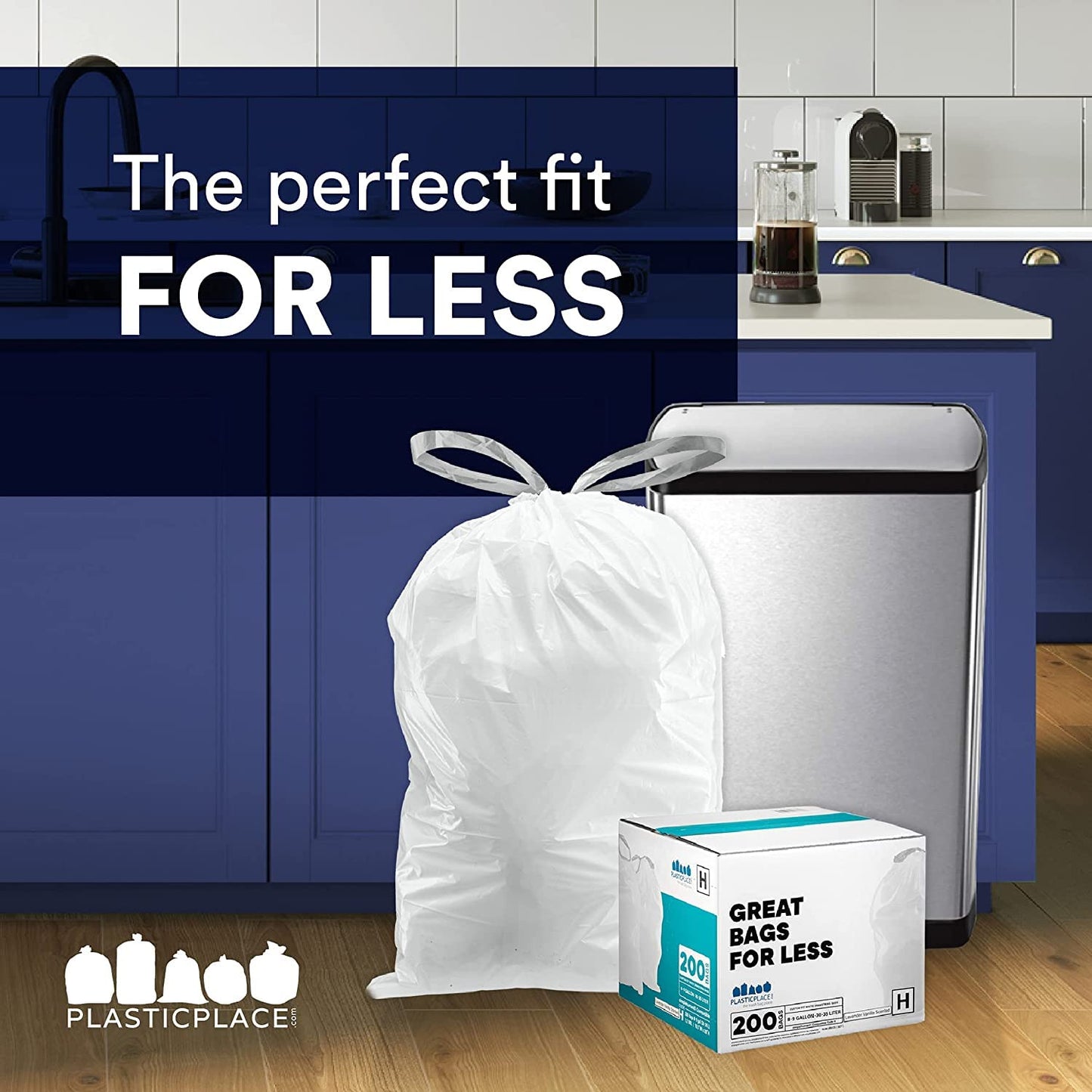 Plasticplace Custom Fit Trash Bags, Compatible with simplehuman Code R (200 Count) White Drawstring Garbage Liners 2.6 Gallon/ 10 Liter 16.5" x 18"