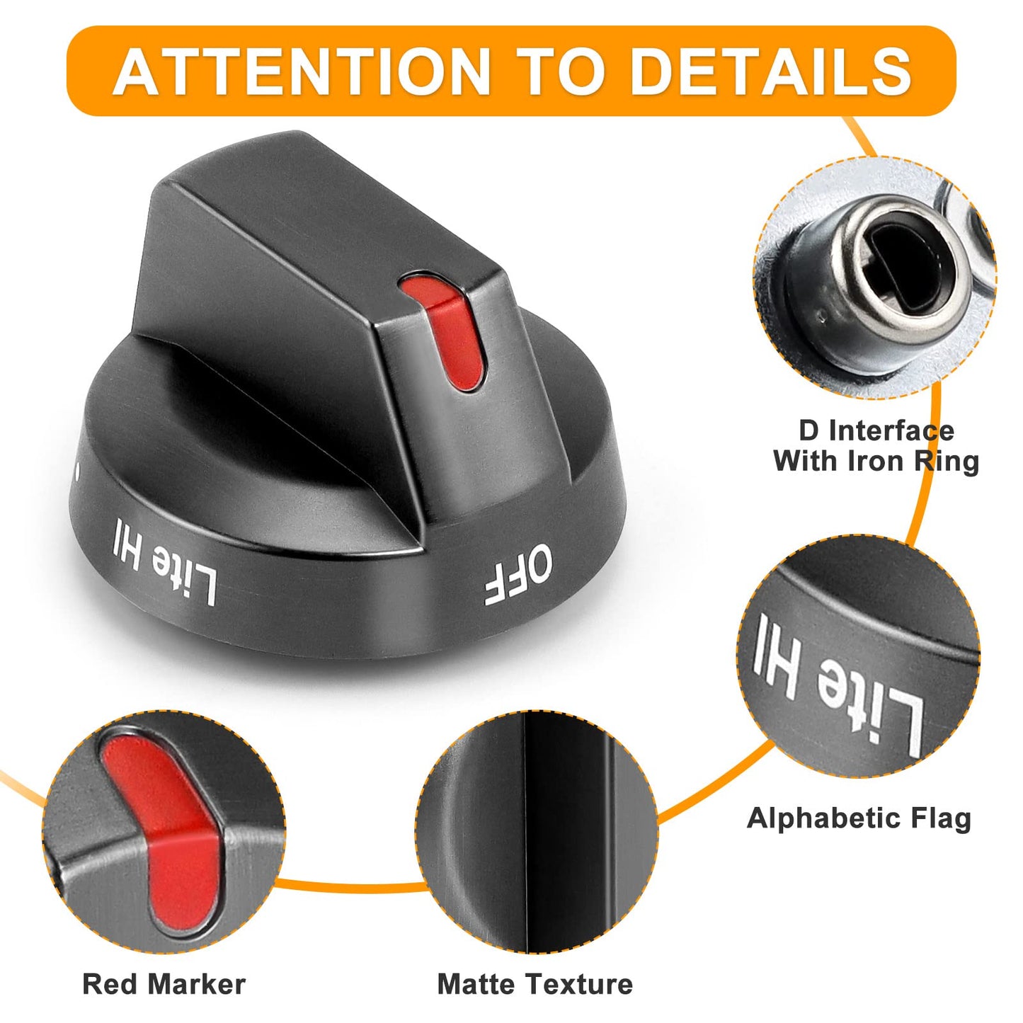AMI PARTS Fits for DG64-00473B Samsung Stove Knob Replacement, Gas Oven Stove Knobs - Only Replace Fits Model# Samsung Range Knobs NX58M6850SG NX58H5600SS NX58H5650WS NX58J7750SS top knobs 5-Pack