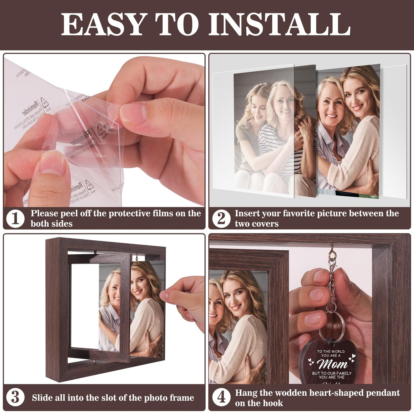 Boiveco Mothers Day Gifts for Mom from Daughter Son, New Moms and First Time Mom Gift for Mother Wife Birthday Christmas Mothers Day Picture Frame Display Two 4x6 Photos