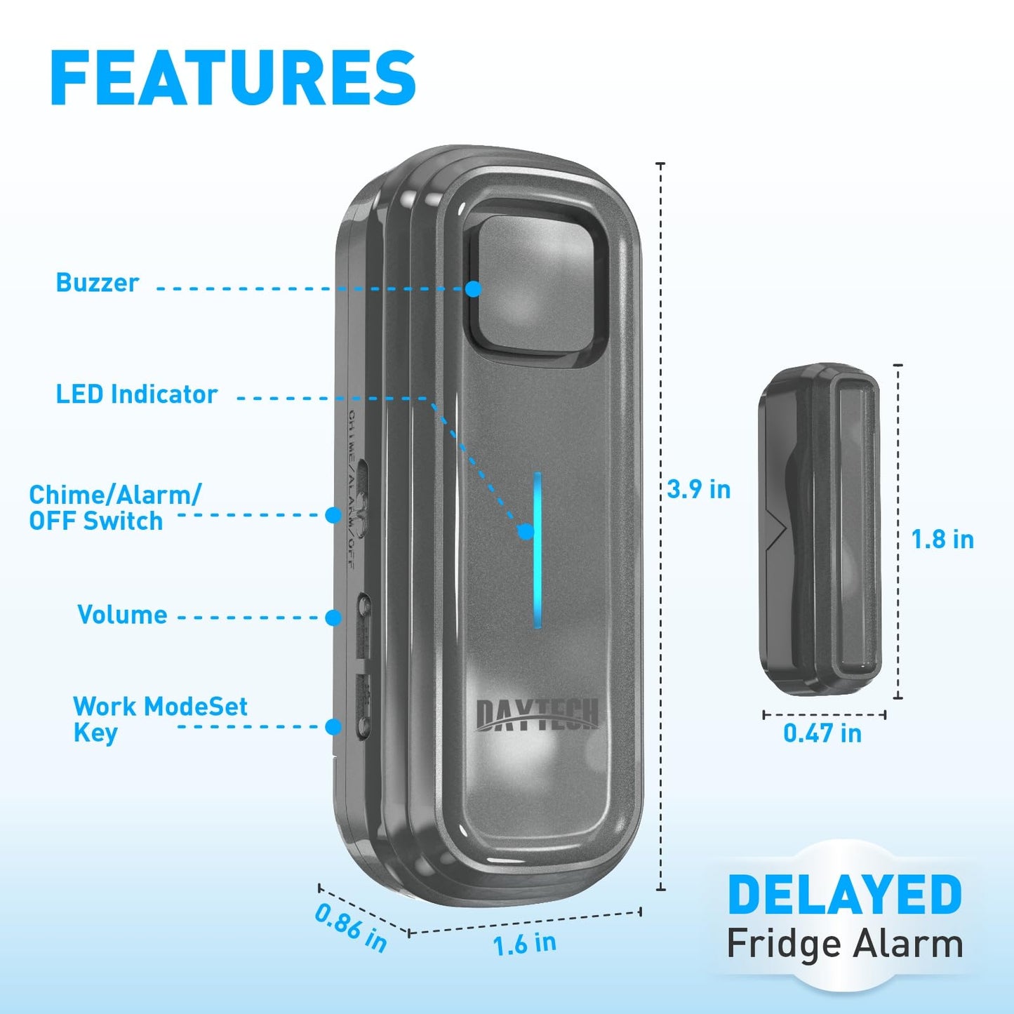 Daytech Refrigerator & Freezer Door Alarm - 1-4 Minute Adjustable Delay, 0-120dB Alarm, 3-Pack for Home, Supermarket & Business (Grey)