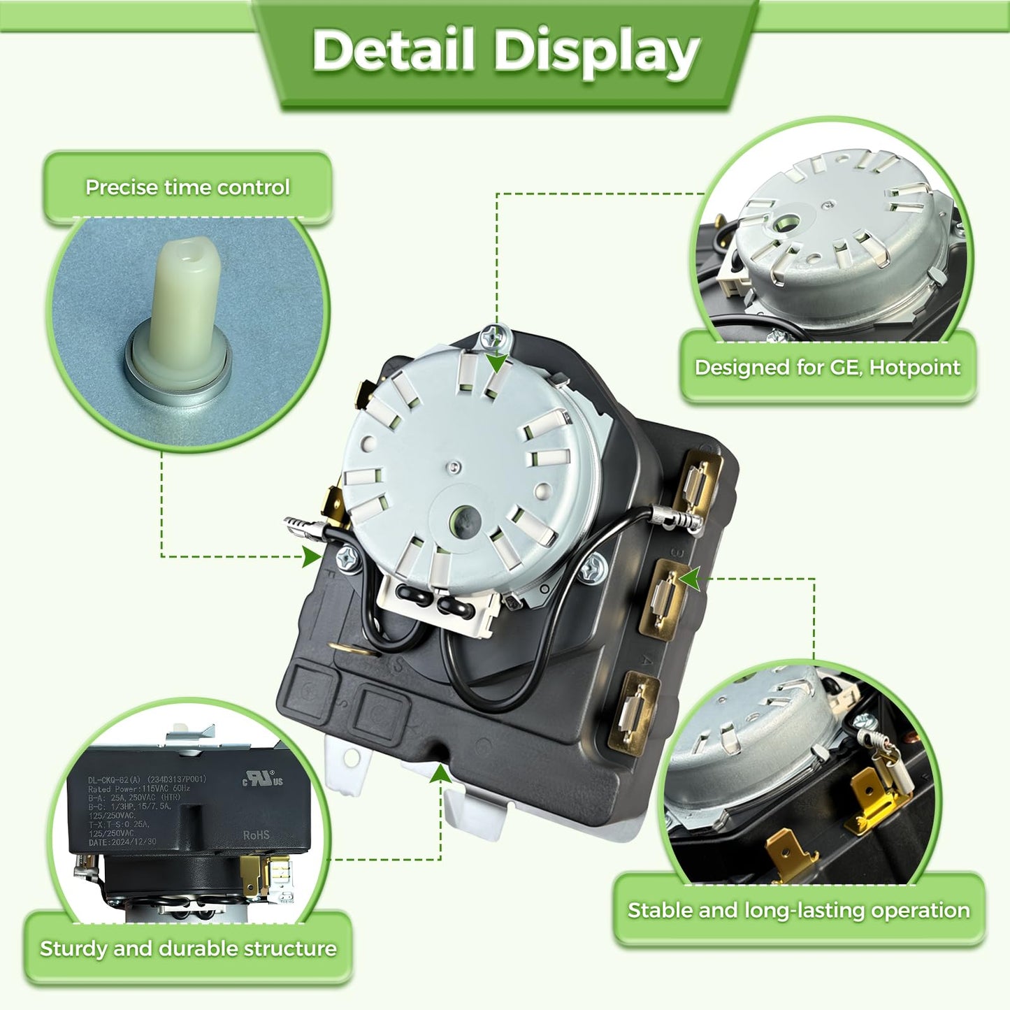 WE04X25280 TMD1EM35 234D2377P005 Dryer Timer Compatible with GE Hotpoint, Replacement Part WE04X25280-24PK 4467035 AP6032628 PS11763067 EAP11763067, 1 Year Warranty