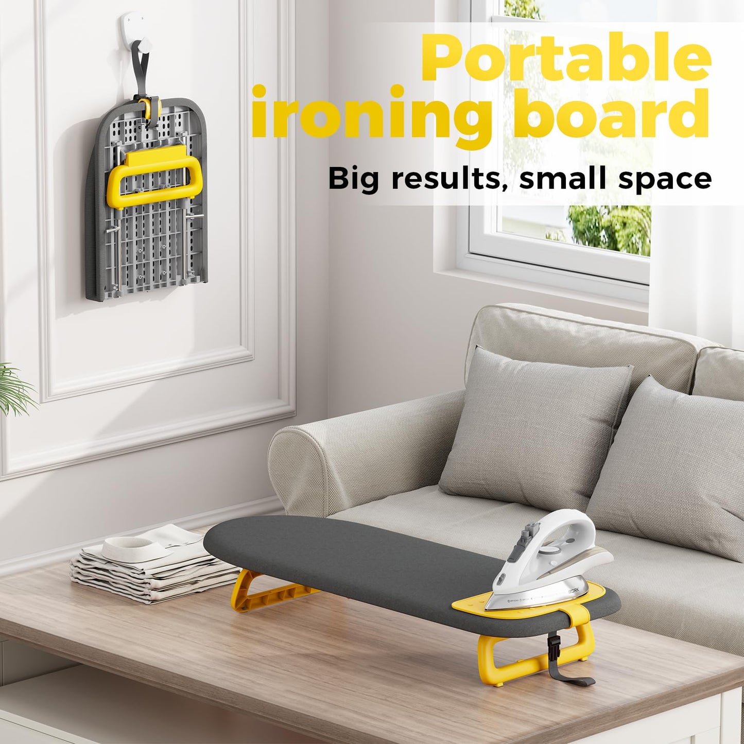KINGBOARD Tabletop Ironing Board, Small Ironing Board with Iron Mat, Foldable Mini Iron Board, Easy Storage for Travel & Dorm, 12x32 Black