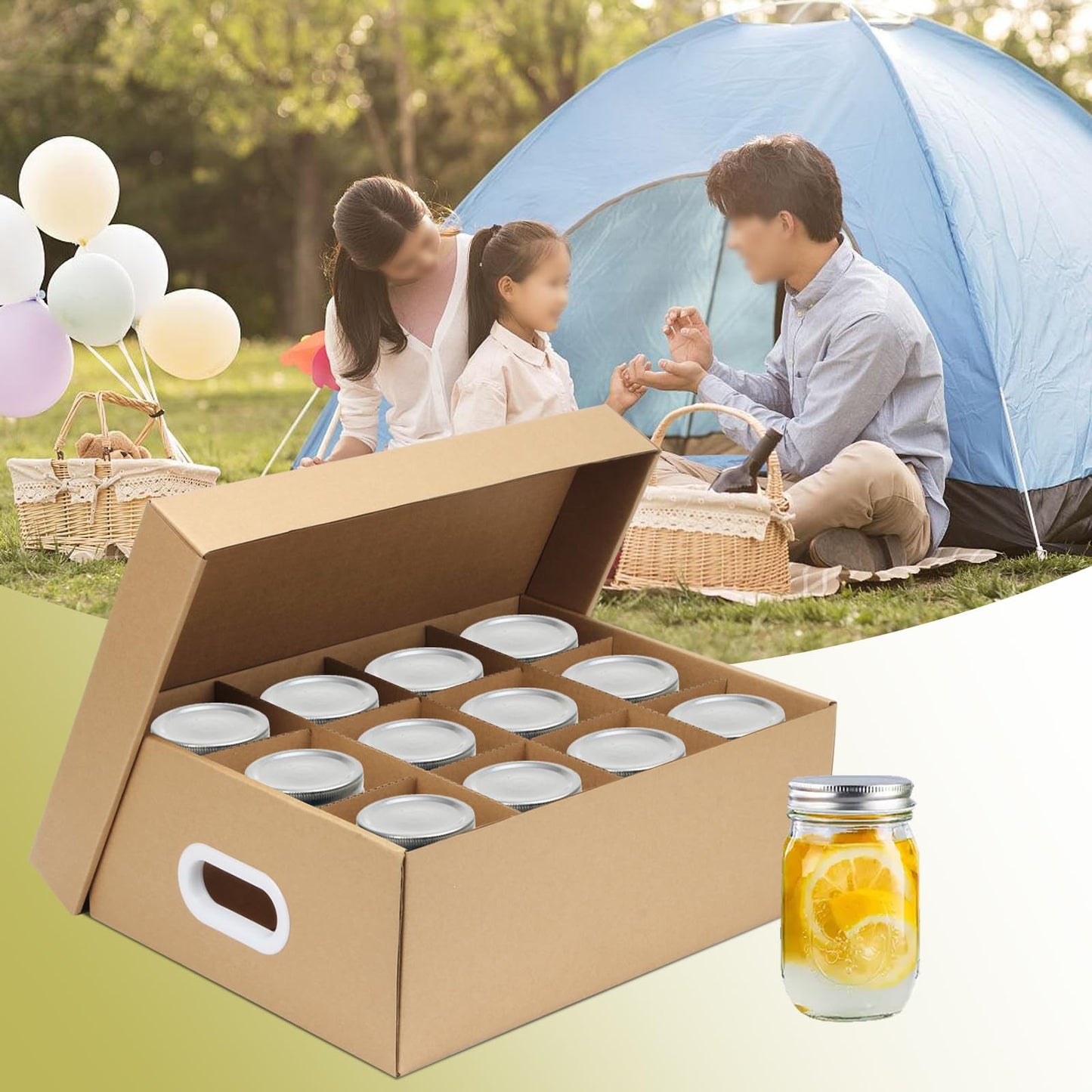 DIICCYO 6 Pcs Cardboard Mason Jar Storage Box for 16 oz Regular or Wide Mouth Jars Canning Boxes with Handles and Dividers, 12 Cells Mason Jar Organizer Canning Jar Storage Boxes