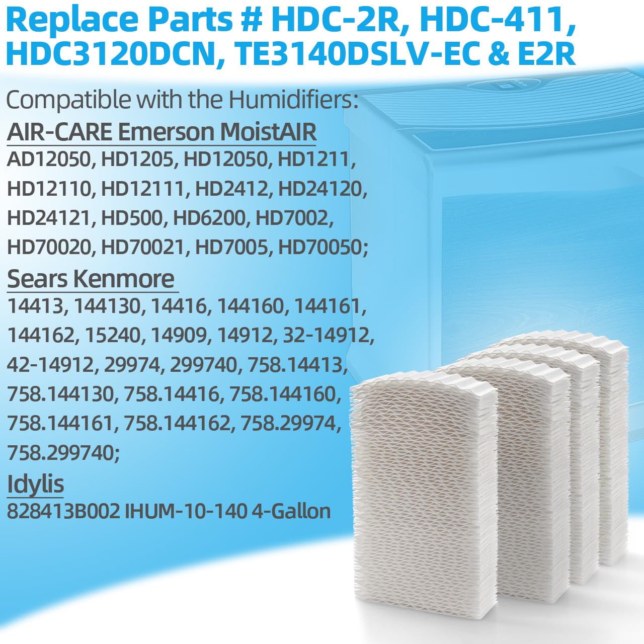 Alocs HDC411 Humidifier Super Filter Wick Replacement Compatible with AIR-Care Essick Air HDC3120DCN Kenmore 32-14912 42-14912 Humidifiers (4 Pack)