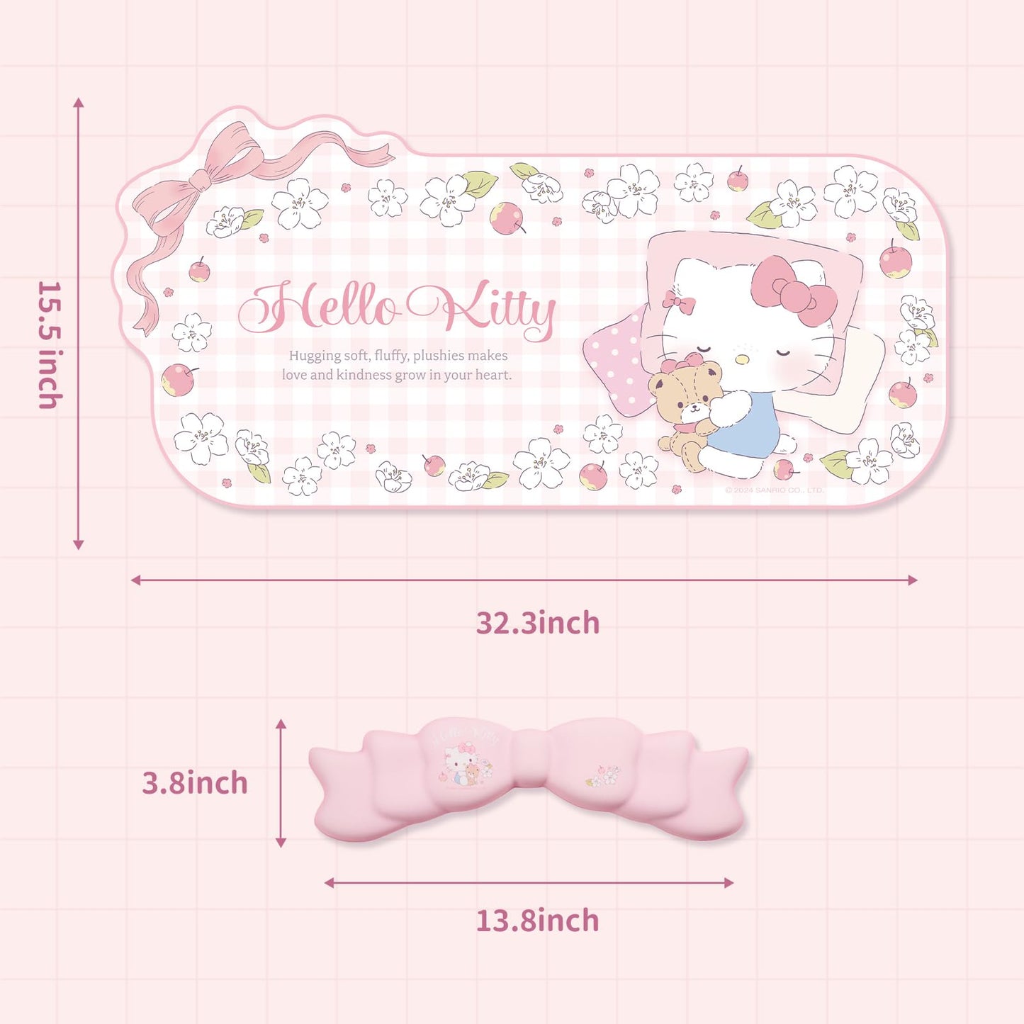 Kuitmor Kawaii Anime Mouse Pad Wrist Rest Support Set - Non-Slip Desk Mat and Memory Foam Bowknot Wrist Rest for Keyboard and Mouse,Perfect for Gaming or Home Office Work - FlowerCat