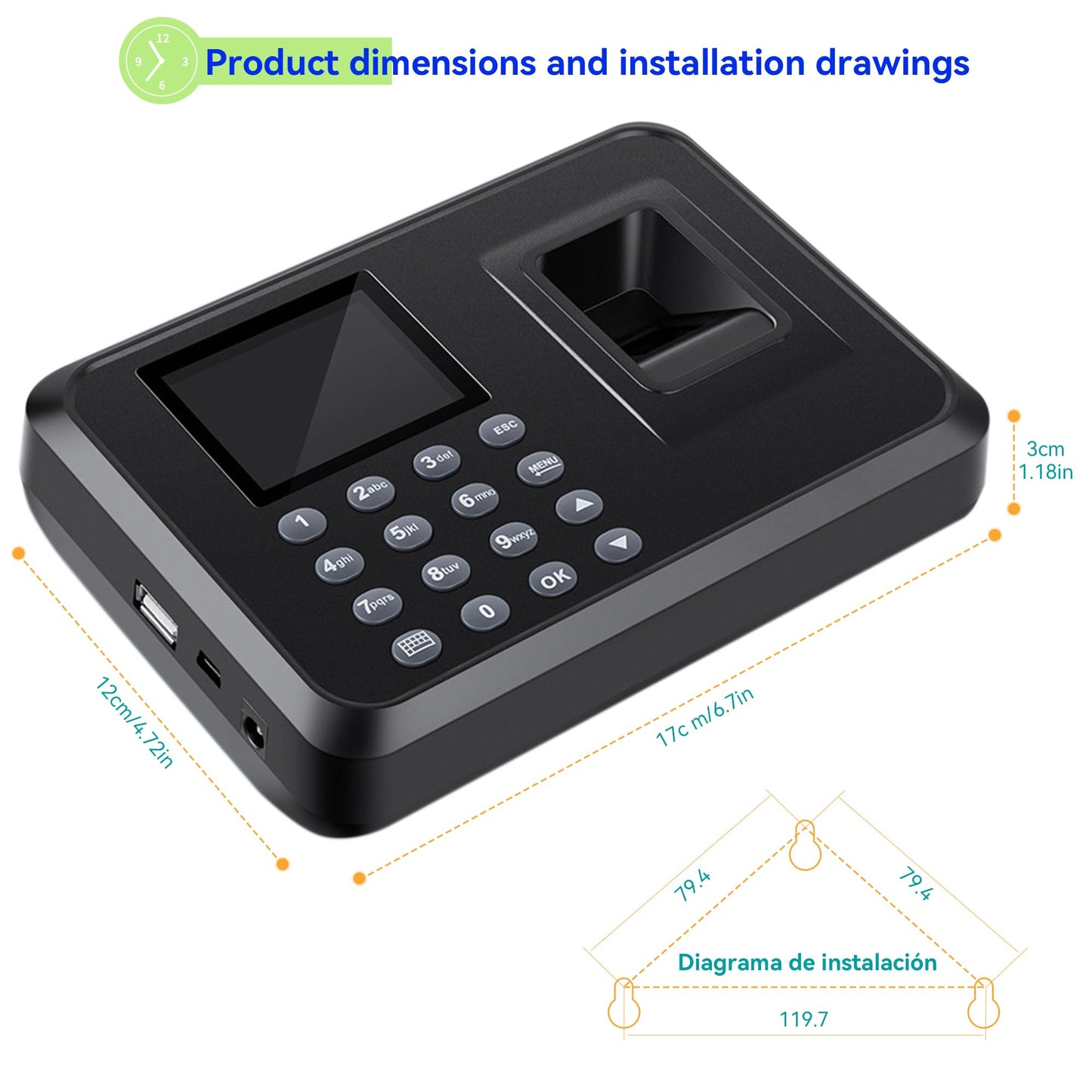 Diseleri Time Clock-Time Clocks for Employees Small Business-Fingerprint & Digital Attendance Machine, 0 Monthly Fee Office in/Out Punch Clock, No WiFi/Software Required