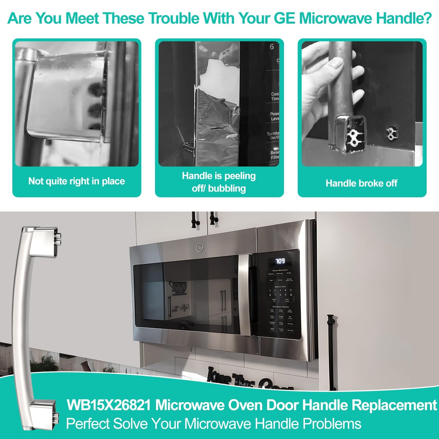 Upgraded WB15X26821 Microwave Handle Replacement Compatible with GE Microwave Oven Door Handle, Fit General Electric Microwave Parts JVM6175SK2SS JVM6175SK1SS PVM9179SKSS JVM7195SK2SS