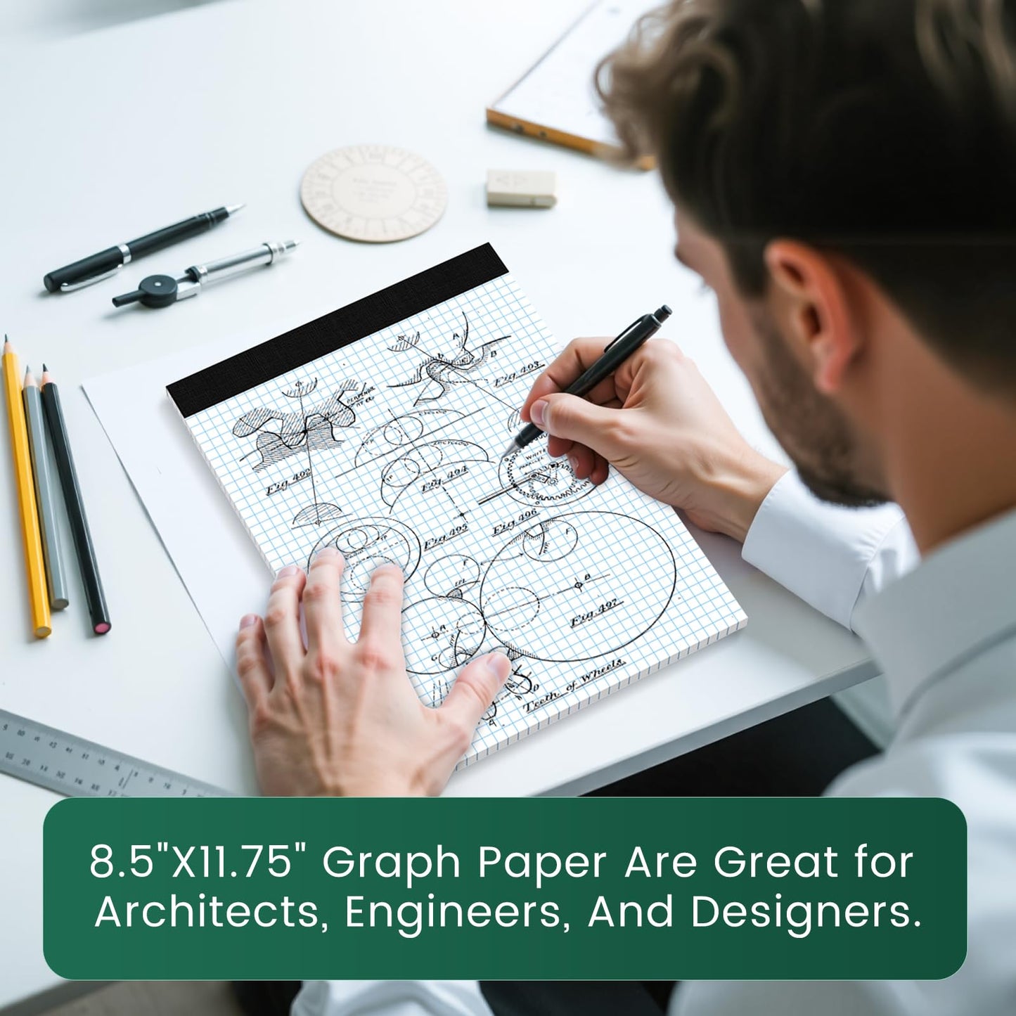 Ciphyfee Graph Paper 8.5 X 11, 20 Pack, 4x4 Quad Ruled, Grid Paper Pad 8-1/2" X 11.75", Grid Pad 8.5 X 11.75, Engineering Notebook, Easy Tears Off, White 70 Gsm Graft Paper