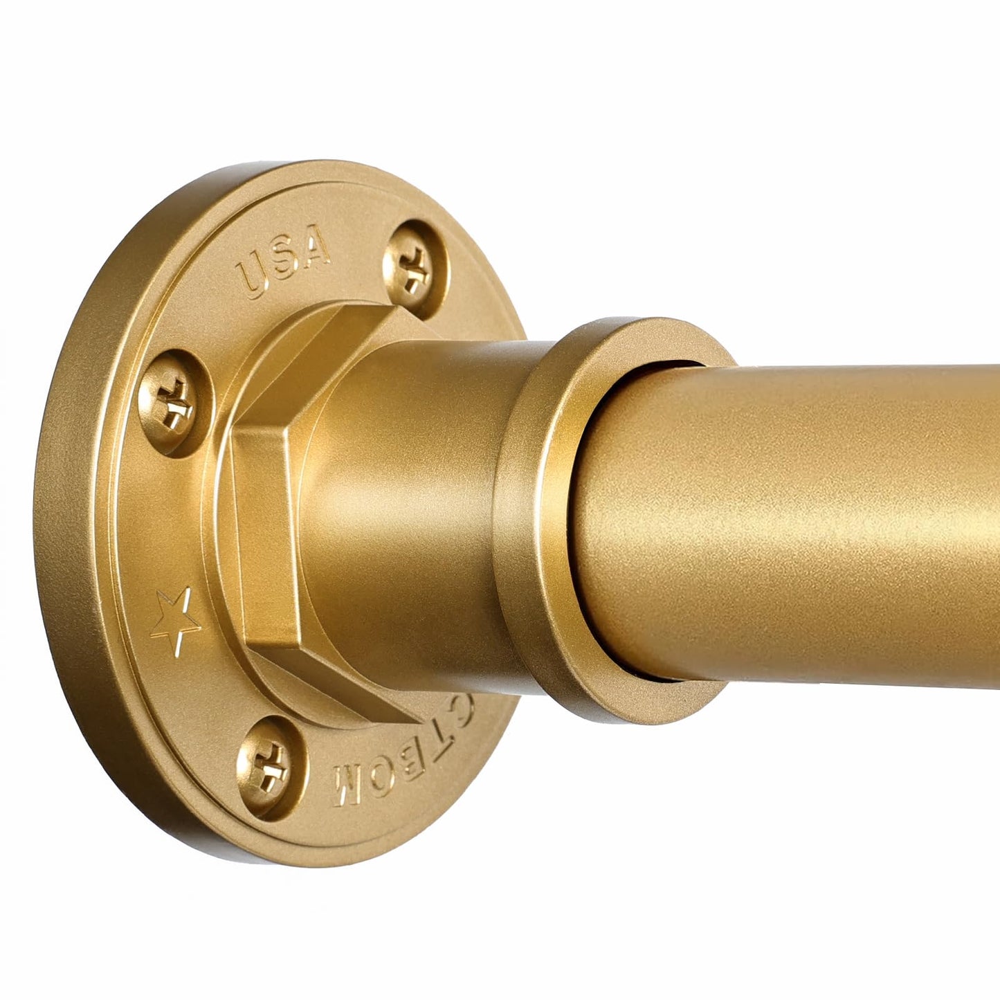 BRIOFOX Industrial Shower Curtain Rod - 2-in-1 Design Tension Curtain Rod - Rustproof Non-Slip 43 to 72 Inch Metal Steel, Frosted Gold Painted Window Curtain Rod
