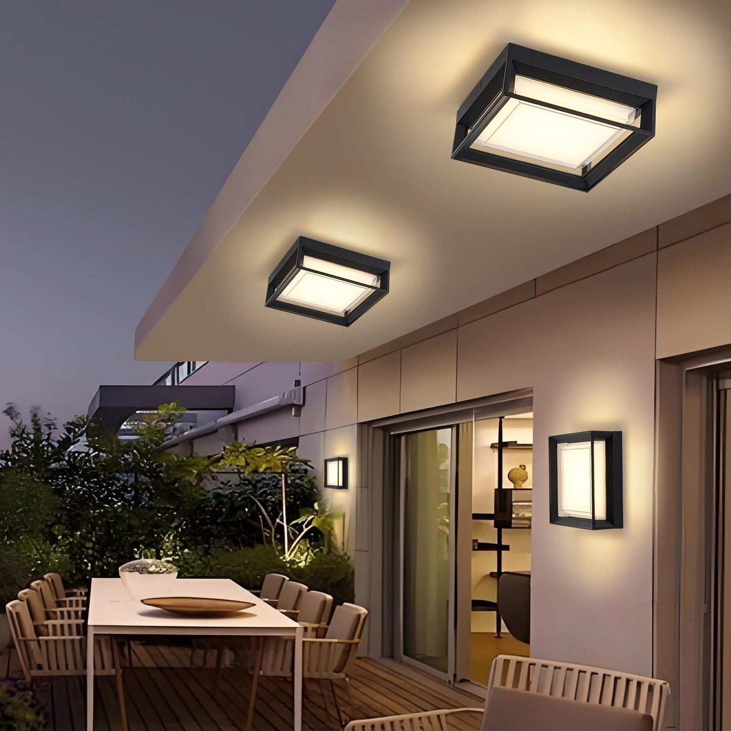 CHENS01 Square Flush Mount Outdoor LED Ceiling Light Fixture, 120V 24W 3000K 9 inch Medium Overhead Porch & Patio Lights Ceiling Mounted, Waterproof Suitable for Wet Areas, Black