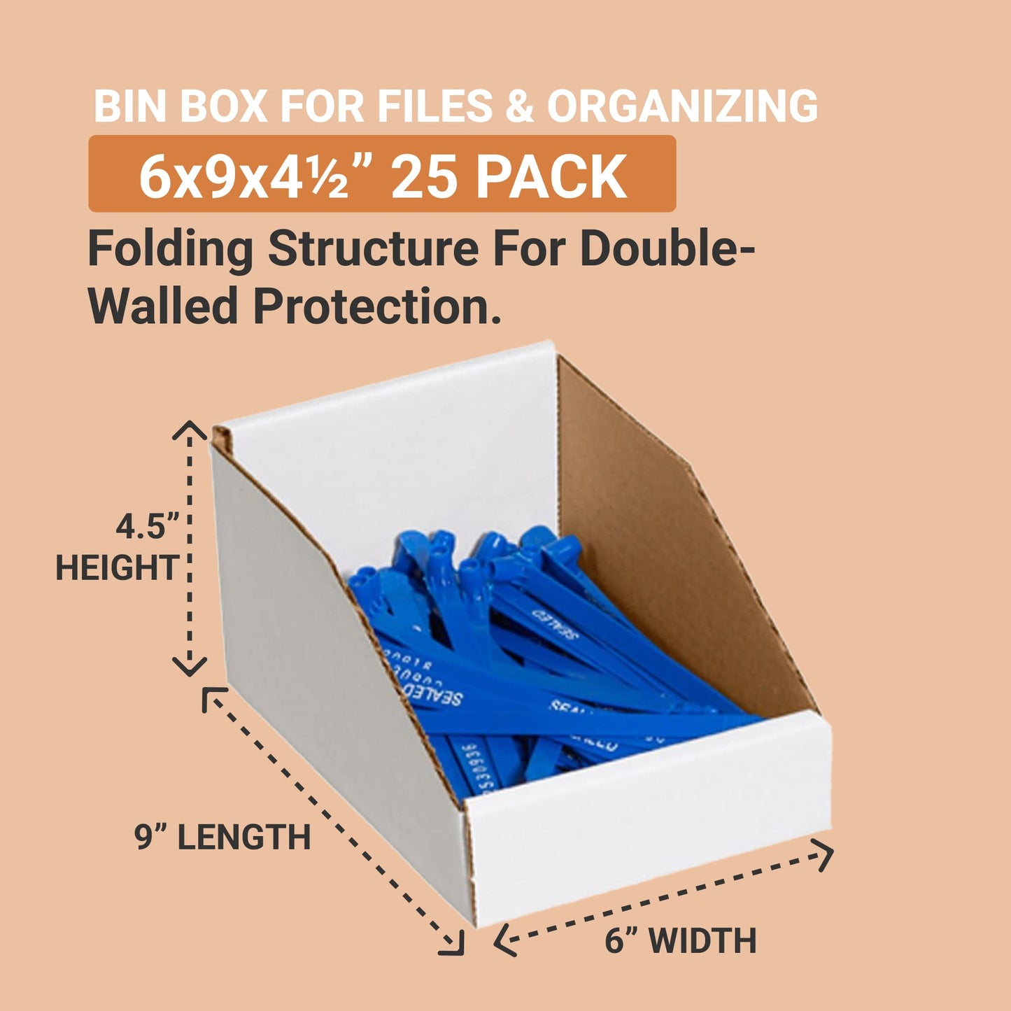 Box USA Storage Bins Small 6"L x 9"W x 4 1/2"H 25-Pack - Corrugated Cardboard Box for Packing, Moving, and Storage