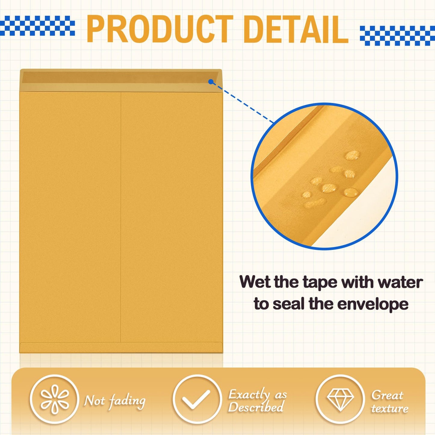 Motipuns 50 Pcs 12'' x 16'' Extra Large Mailing Envelopes 32lb with Gummed Flaps, Catalog Jumbo Craft Envelopes for Mailing, Storage and Organizing Documents Office Supplies(Yellow)