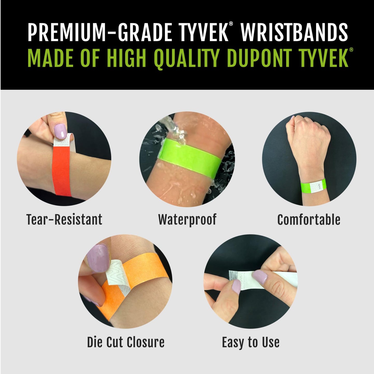 5,000 WristCo Tyvek Wristbands for Events, 5-Color Variety Pack – Tamper-Proof Design Prevents Reuse – Premium-Grade Bracelets for Hospital & Medical ID, Party, VIP Identification