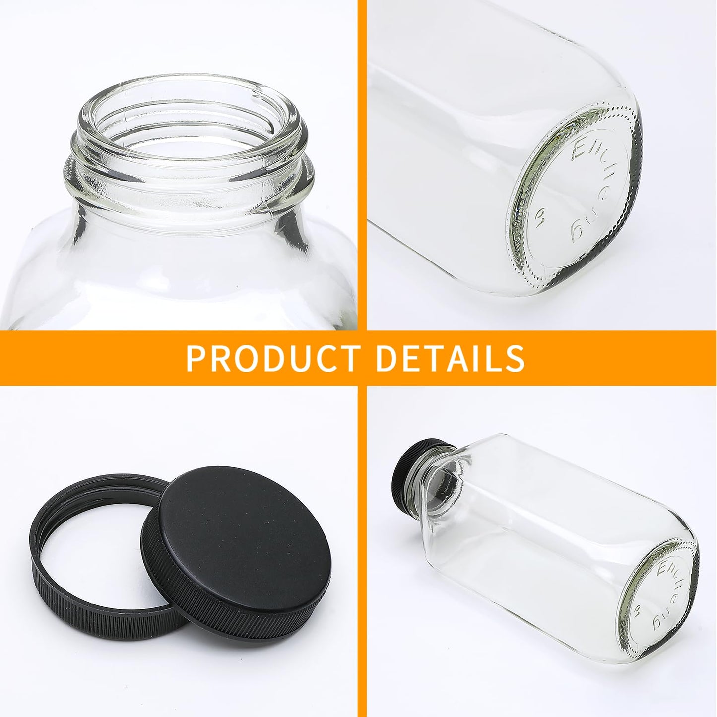 Encheng Vintage Water Bottles,Glass Drinking Bottles 16oz,Square Beverage 500ml With Lids For Kombucha,Tea,Glass Homemade Drinks,Travel Reusable Milk Juiceing 20Pack