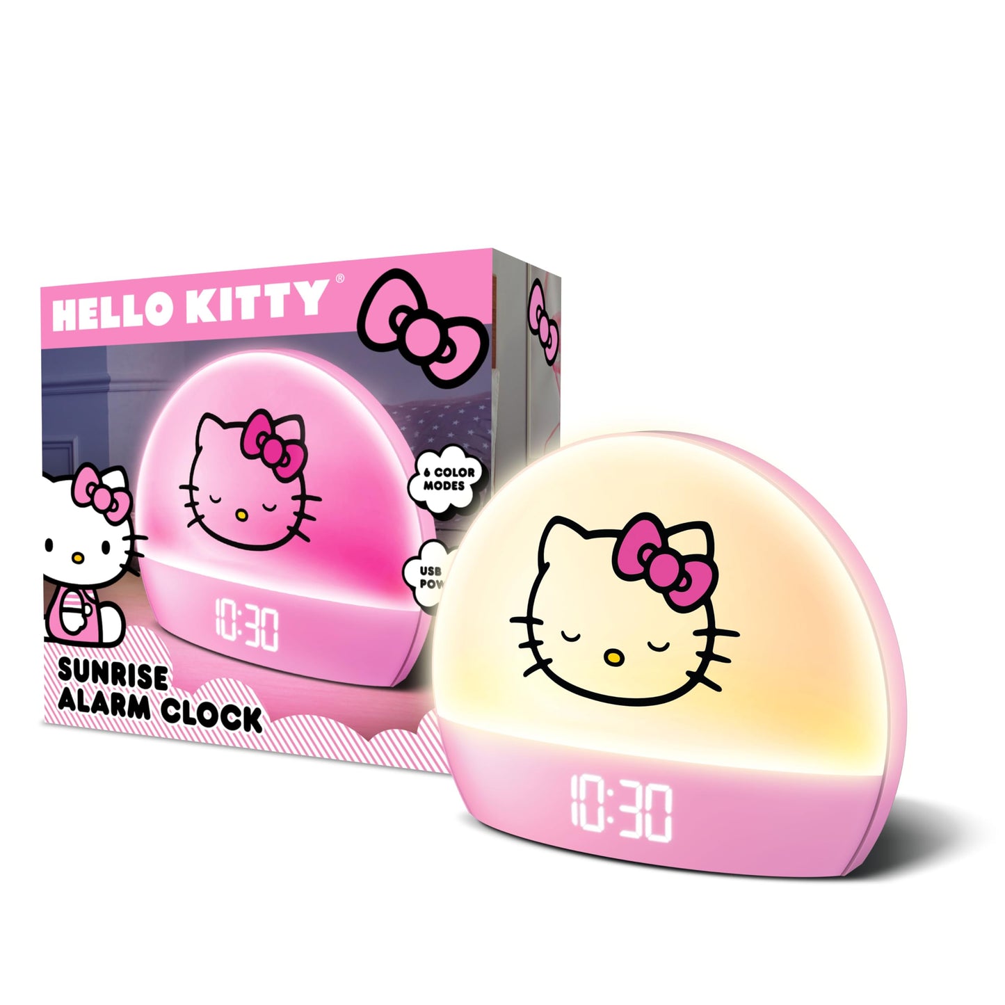 Hello Kitty Sunrise Alarm Clock - Multicolor Lights, USB Charging, LED Display, and Snooze Function