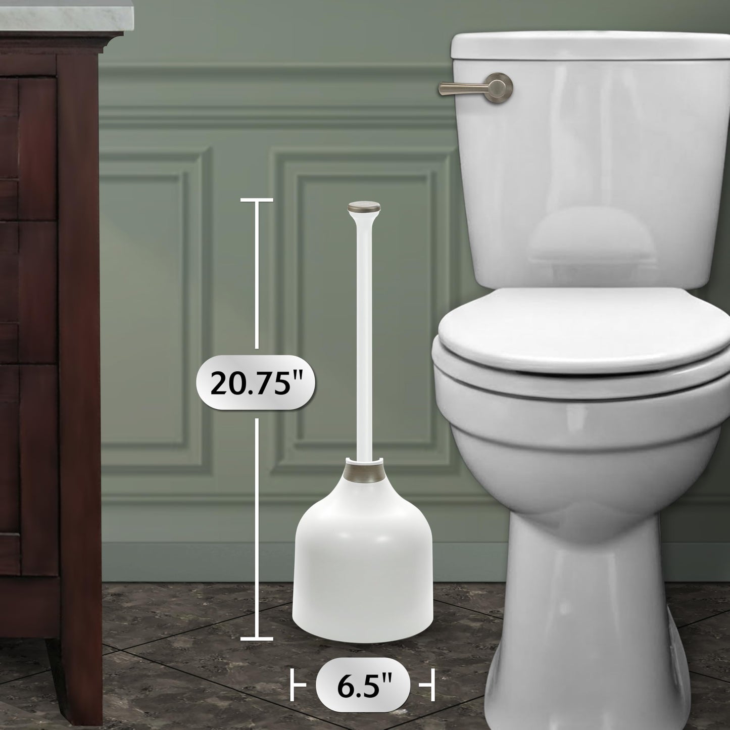 Korky White Toilet Plunger and Holder – Heavy Duty Compact Design – Fast Clog Removal – Easy to Clean - Made in USA
