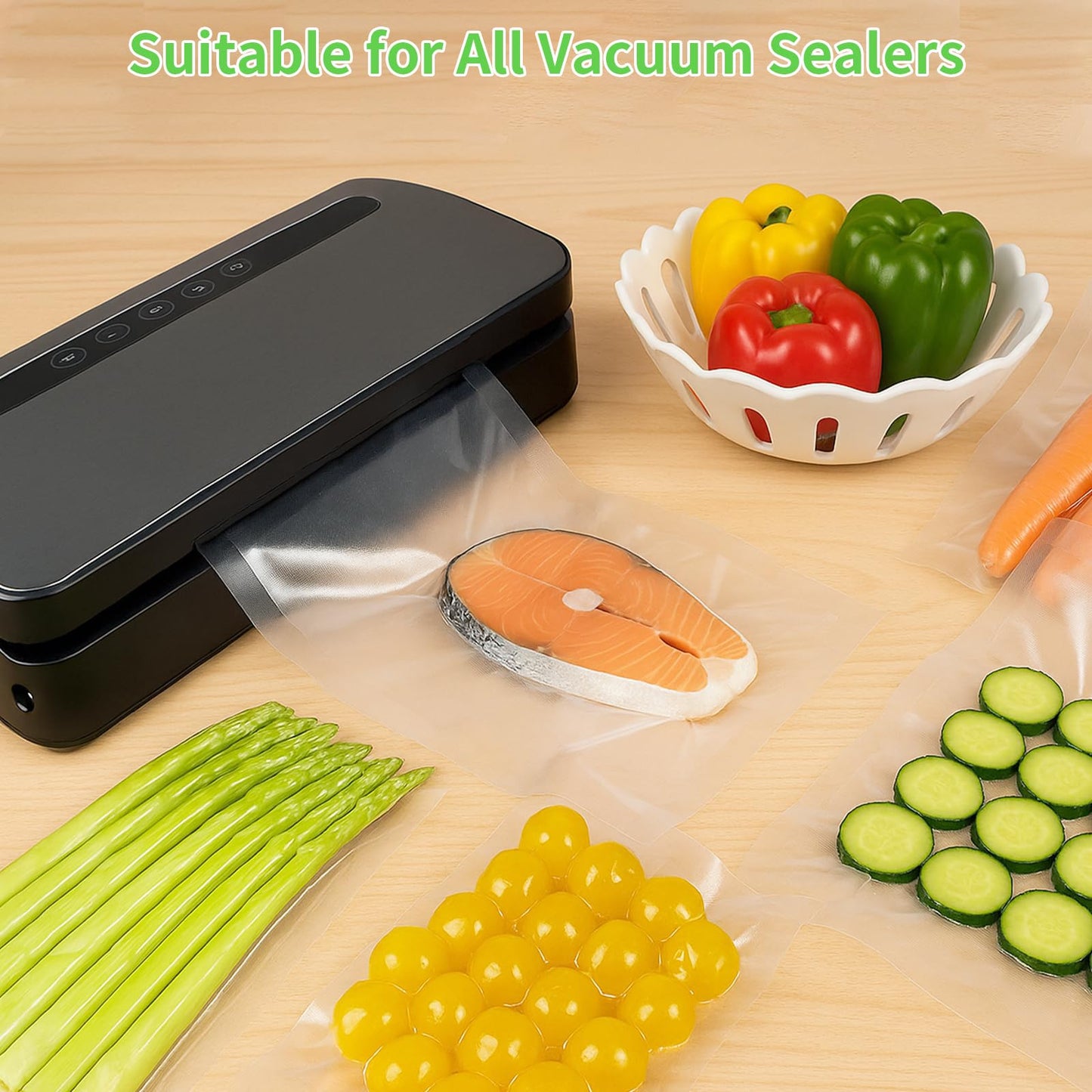 MakMeFre 300 Plus Quart Size 10" x 13" Vacuum Sealer Bags with BPA Free and Heavy Duty,Great for Food Storage Vaccume Sealer PreCut Bag