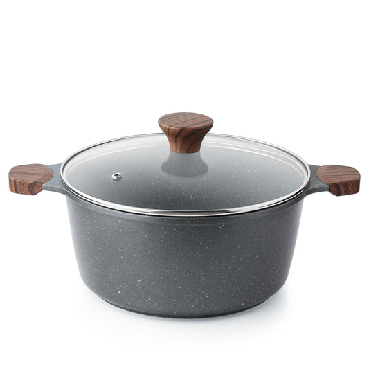 SENSARTE Nonstick Stock Pot with Lid, 4.5 Quart Induction Cooking Pot with Tempered Glass Lid, Stew Pot with Swiss Nonstick Granite Coating, PFOA PFOS APEO Free, Gray