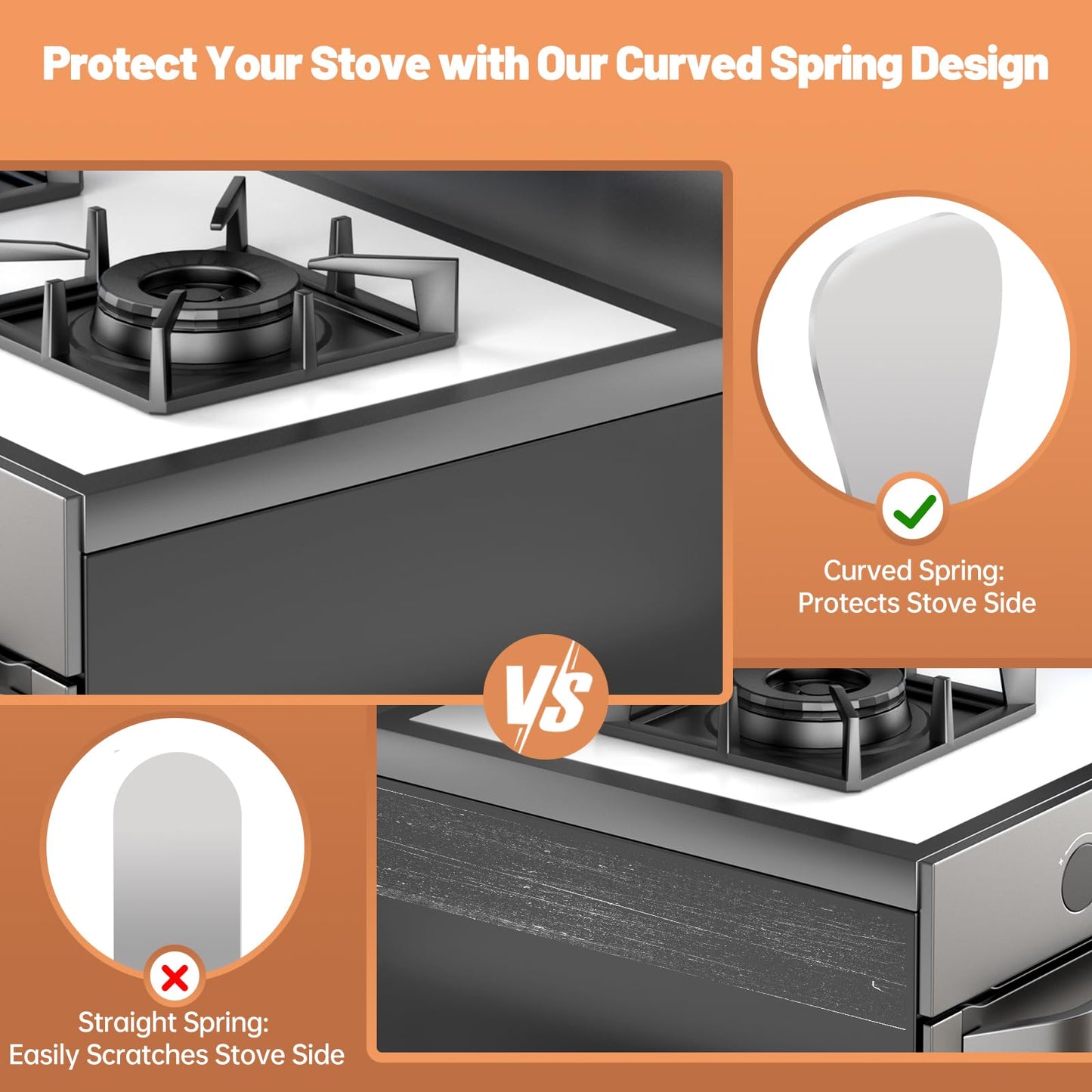 MOFINO Stove Gap Covers 316 Stainless Steel,2 Pack 23.2" Stove Gap Filler,Heat Resistant Stove Gap Guards,Between Stove and Counter Slide In Range Trim Kit for Kitchen,Upgrade Silver