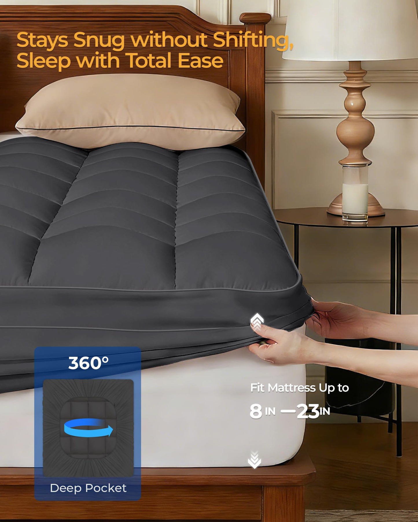 KAYFIA Full Mattress Topper, Extra Thick Mattress Pad Cover for Deep Sleep,3D+7D Snow Down Alternative Fill Overfilled Plush Pillow Top with 8-23 Inch Deep Pocket-Gray