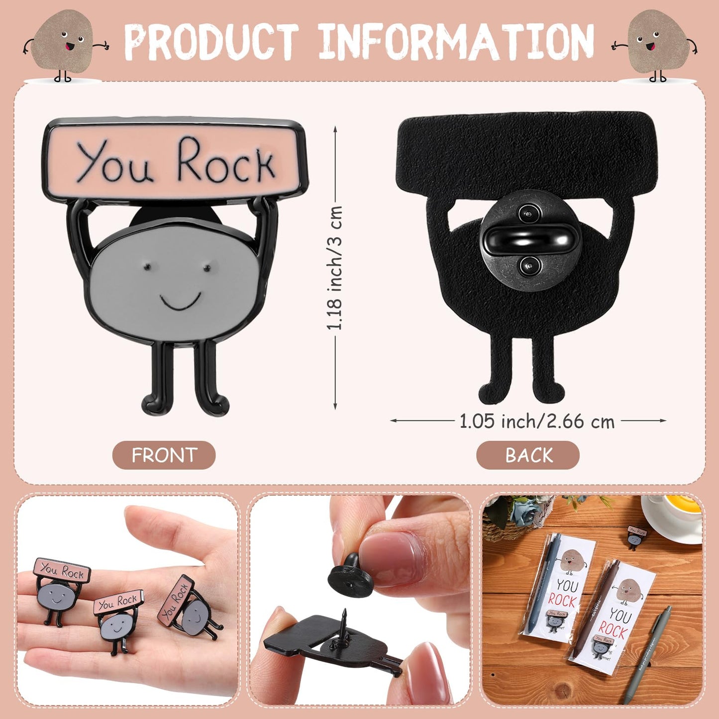 Sayglossy 24 Sets Employee Appreciation Funny Gift Motivational You Rock Gifts Bulk Ballpoint Pens Inspirational Cards Brooch Pin Organza Bags Inspirational Gift for Coworker Staff