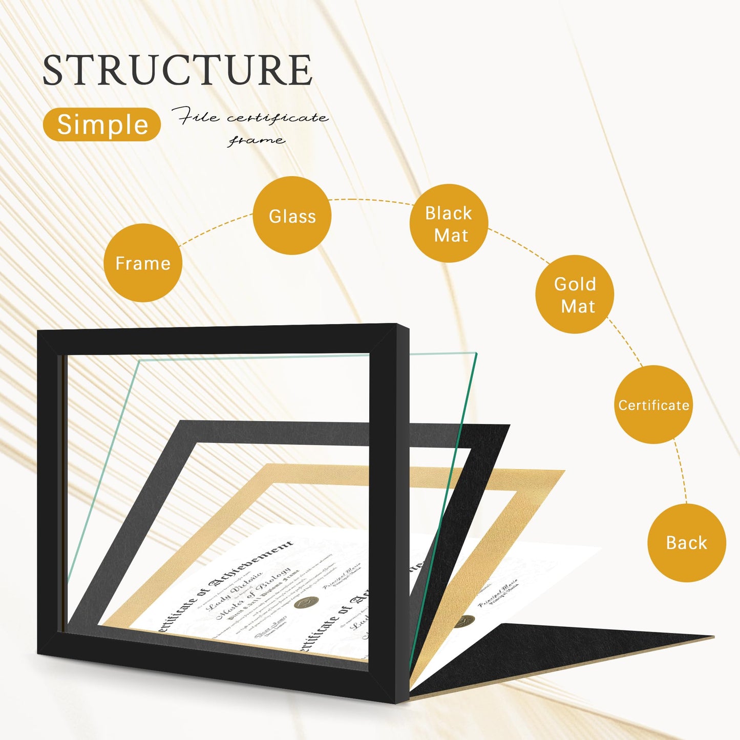 Picrit Double 8.5x11 Black Wood Diploma/Document Frame with Tempered Glass & Black over Gold Mat, and Display 14x20 Degree Certificate Frame without Mat for Wall, 1 pack