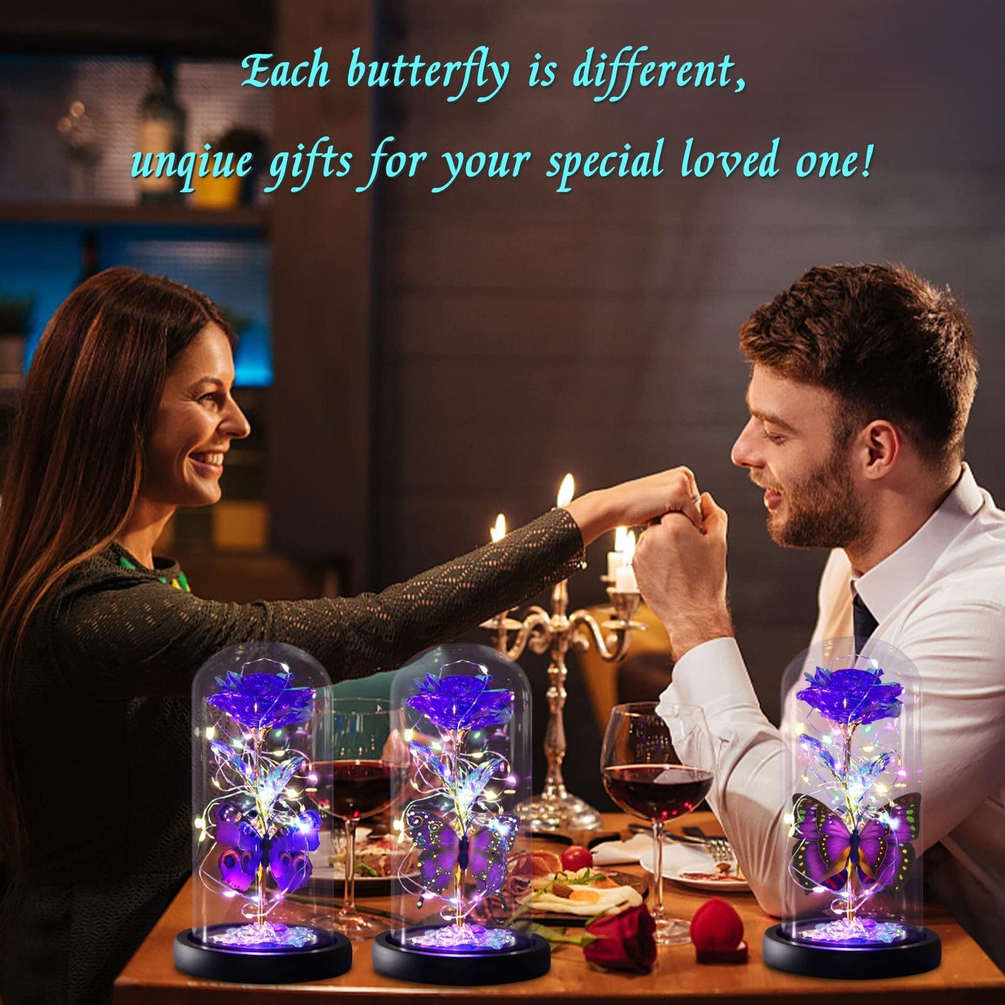 Greenke Mothers Day Rose Gifts for Mom, Galaxy Purple Butterfly Rose in Glass Dome, Light Up Forever Roses Birthday Gifts for Women Mom Grandma, Eternal Rose Gift for Her Anniversary, Mother Gift