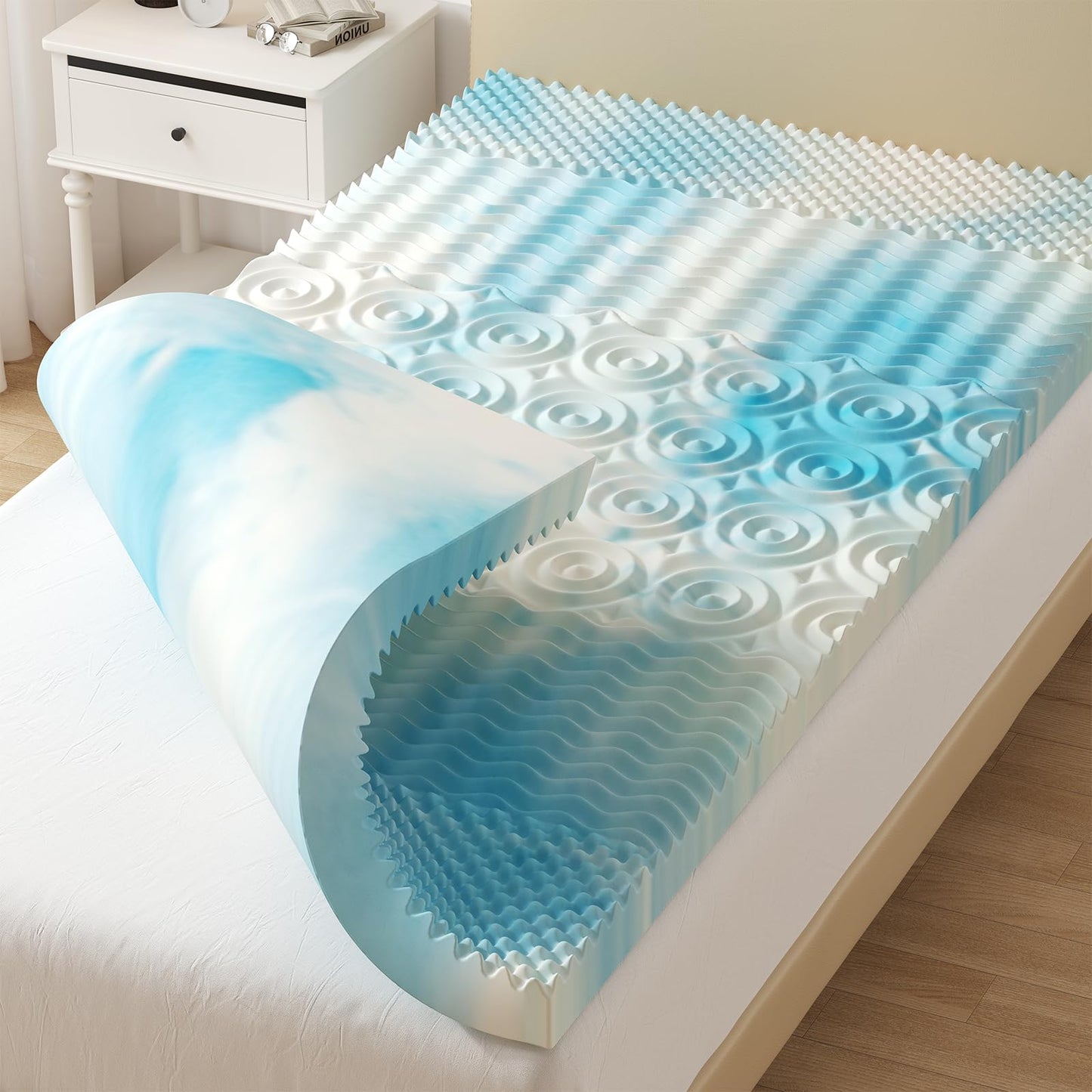 DUMOS 2 Inch Memory Foam Mattress Topper Twin, 5-Zone Cooling Gel Infused Pressure Relief Bed Topper for Back & Hip Pain, Soft Dorm RV Camping Mattress Pad, Blue