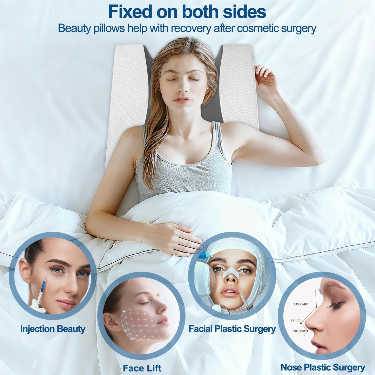 SnugSafe 26° Back Sleeping Training Pillow, Facial Surgery Recovery Pillow for Facelift, Hair Transplant, Rhinoplasty, Wrinkle Prevention & GERD, Cooling Fabric & Air Layer Fabric, Anti-Slip