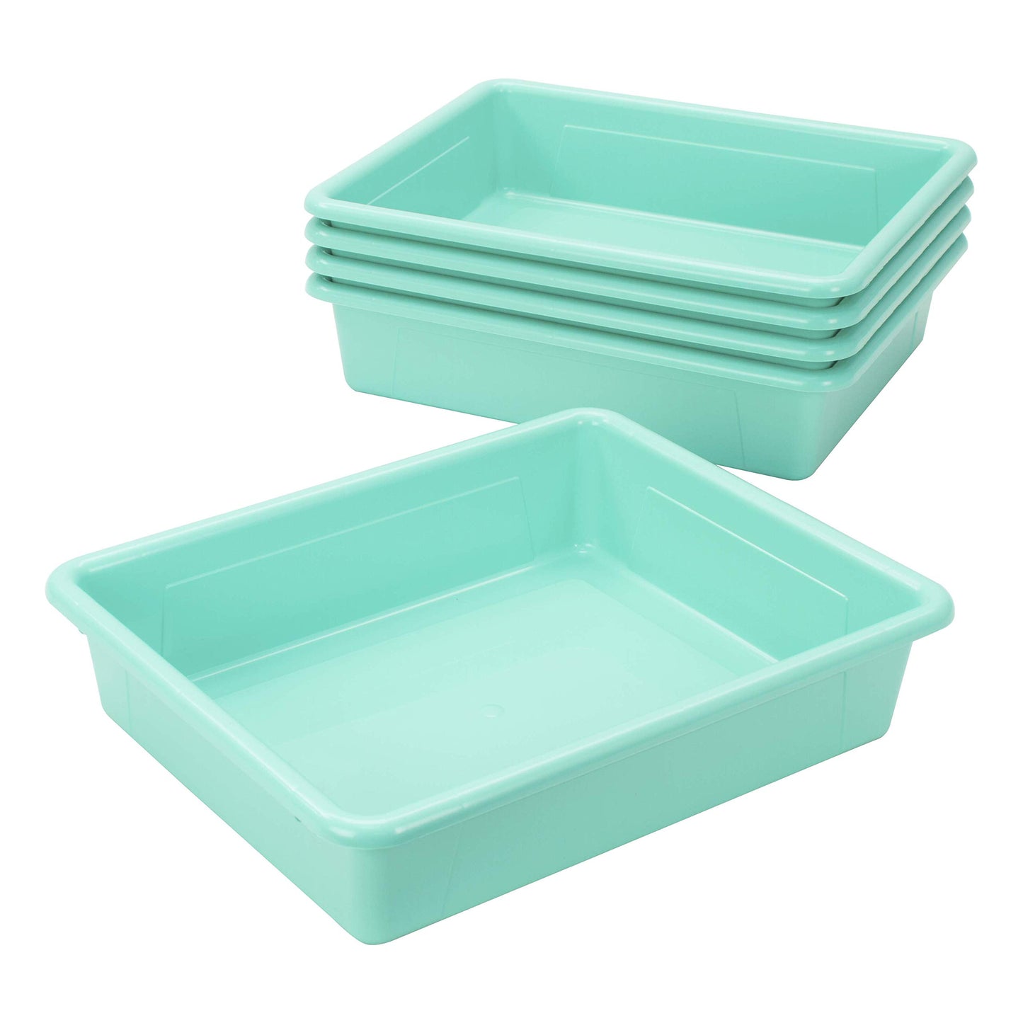 Storex Letter Size Flat Storage Tray – Organizer Bin with Non-Snap Lid for Classroom, Office and Home, Teal, 5-Pack (62541U05C)