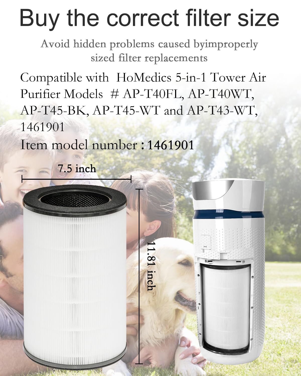 WOCASE 2 Pack AP-T45 AP-40FT Filters Replacement,True HEPA Filter Compatible with Homedics Total Clean 5-in-1 Air Cleaner Purifier AP-T40FL,AP-T40WT,AP-T40WTAR,AP-T45,AP-T45-BK,AP-T45-WT,Part #1461901