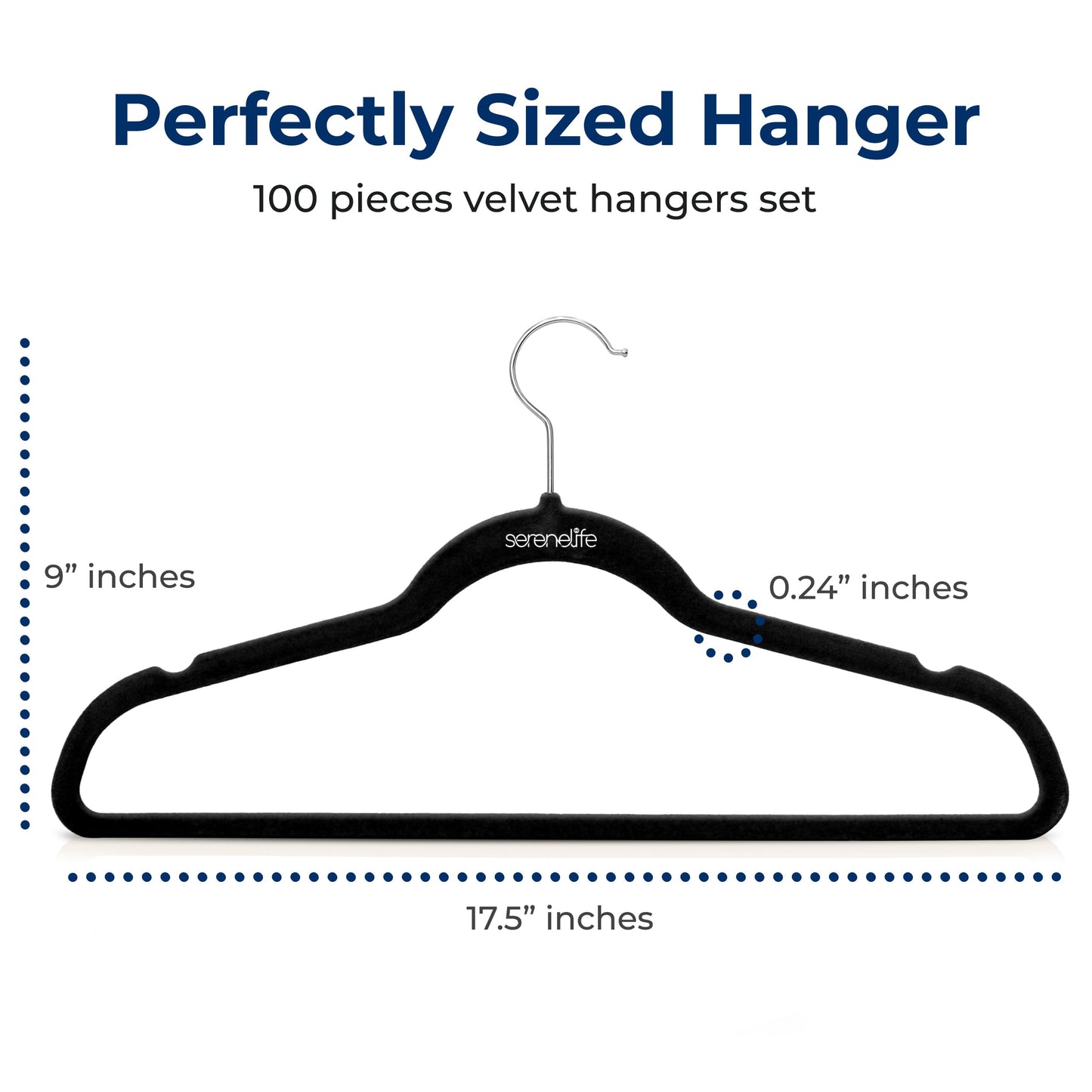 SereneLife Velvet Hangers 100 Pack Black – Slim Non-Slip Clothes Hangers with Chrome 360° Swivel Hook, Durable 10 lbs Capacity, Ultra-Thin Space Saving Hangers for Closet Organization